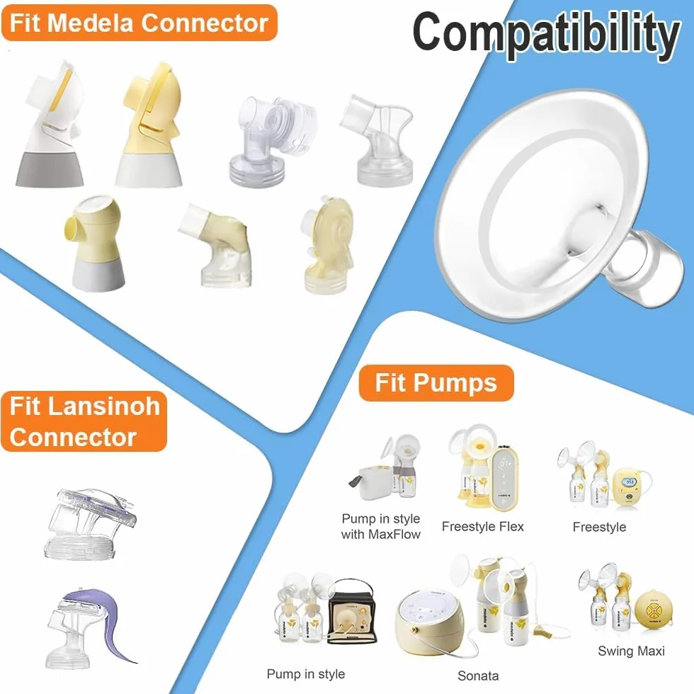 Brides ovales de 19 mm pour pompe Medela, souple compatible PersonalFit Freestyle Maxflow Freestyle Flex Swing Maxi Connector