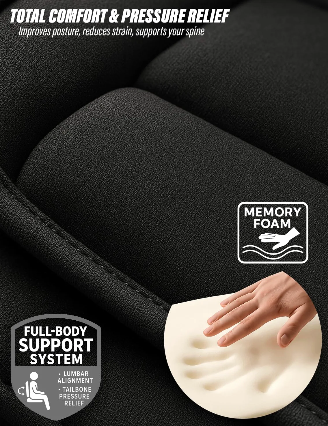 Coussin de siège de voiture Xtremeauto avec coussin de soutien dorsal – Ensemble de 2 pièces en mousse à mémoire de forme pour siège et soutien lombaire pour soulagement de la douleur et posture