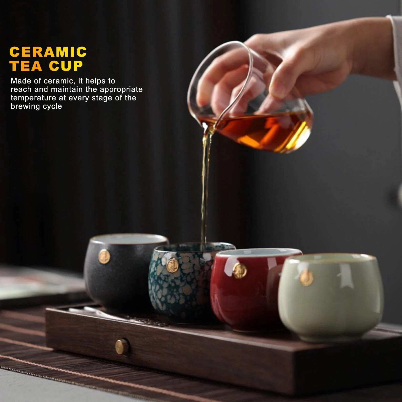 Tasses à thé japonaises en céramique Design, lot de 4 théières en céramique de style japonais Zen, cadeau artisanal traditionnel, pour le bureau à domicile(coloré)
