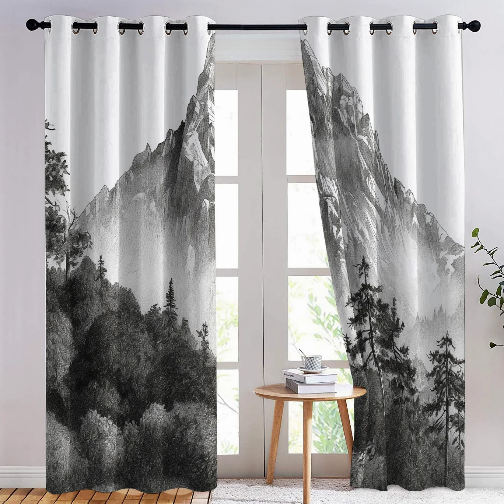 Rideau Occultant et Isolant Thermique pour Salon Chambre, Motif Paysage, à Oeillets - Lot de 2 Draperies Intérieur Naturel 140x240cm LxH