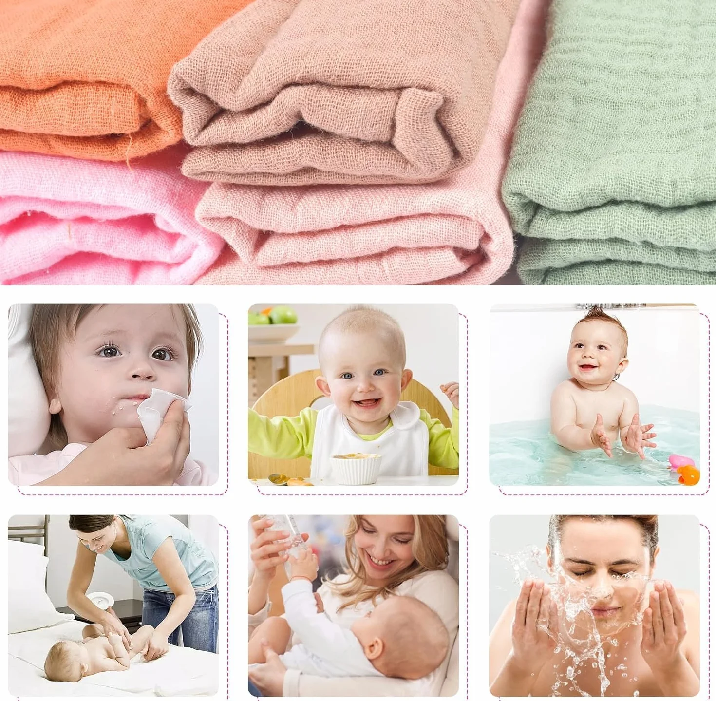 Serviette Visage Bébé Débarbouillettes en Mousseline Lavable 23x23 cm Lot de 10