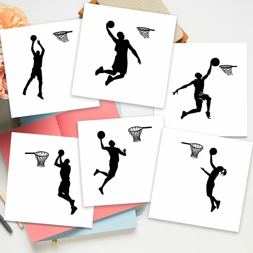 AHANDMAKER Lot de 6 autocollants pour interrupteur avec silhouette de joueur de basket-ball - Autocollant mural Jouer au basket-ball