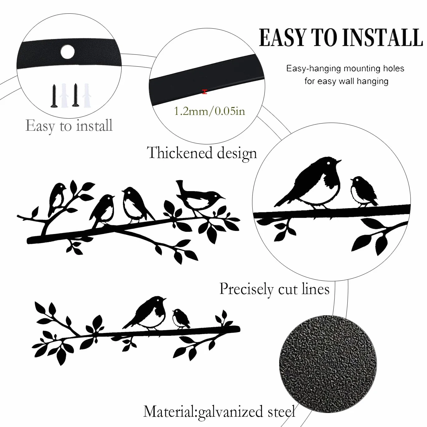 Oiseaux Muraux en Métal Décoration Murale Feuilles Silhouette pour Jardin Balcon (2)