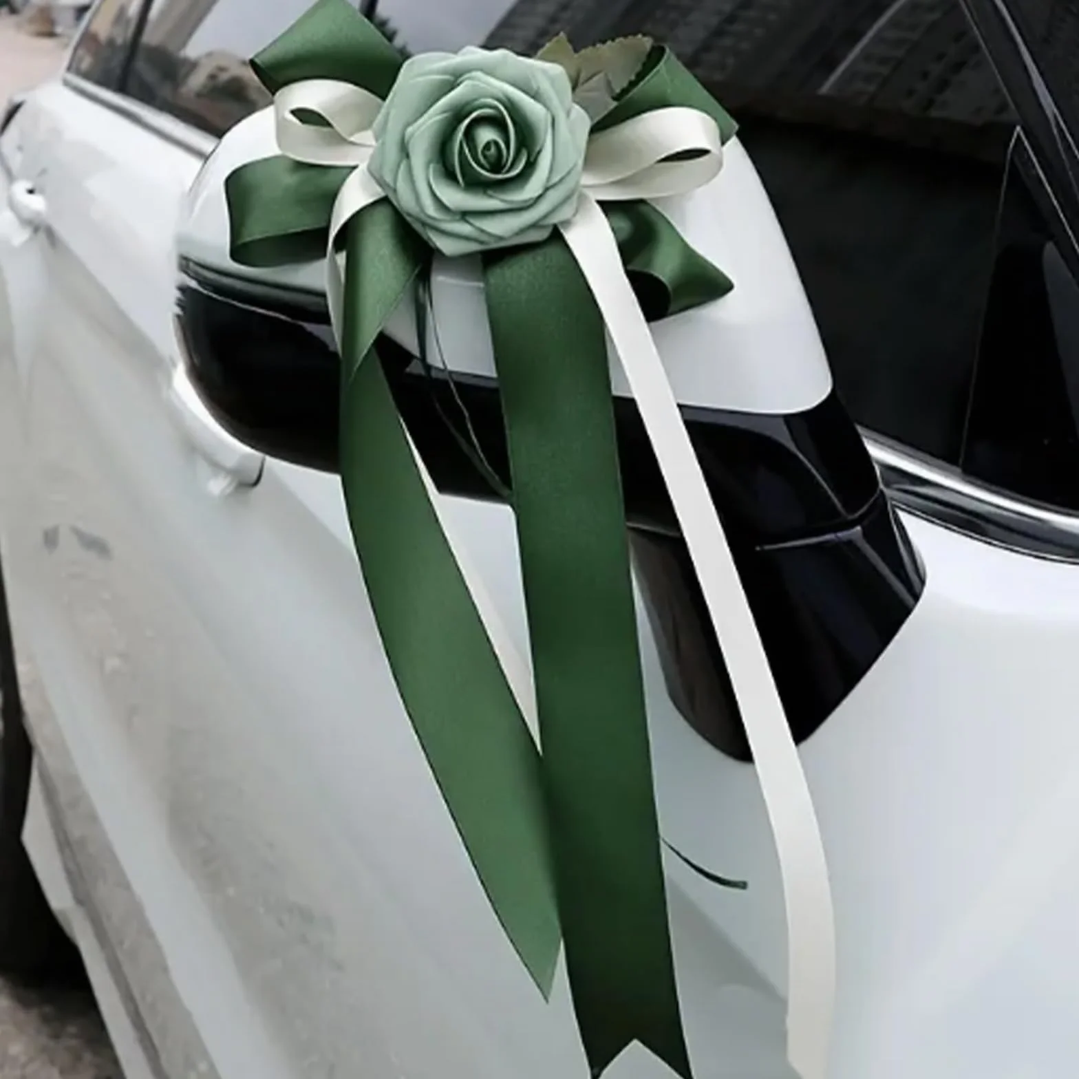 Noeud Voiture Mariage, Décoration de Voiture de Mariage, Ruban Satin, Simulation de Rose, pour Mariage, Fête