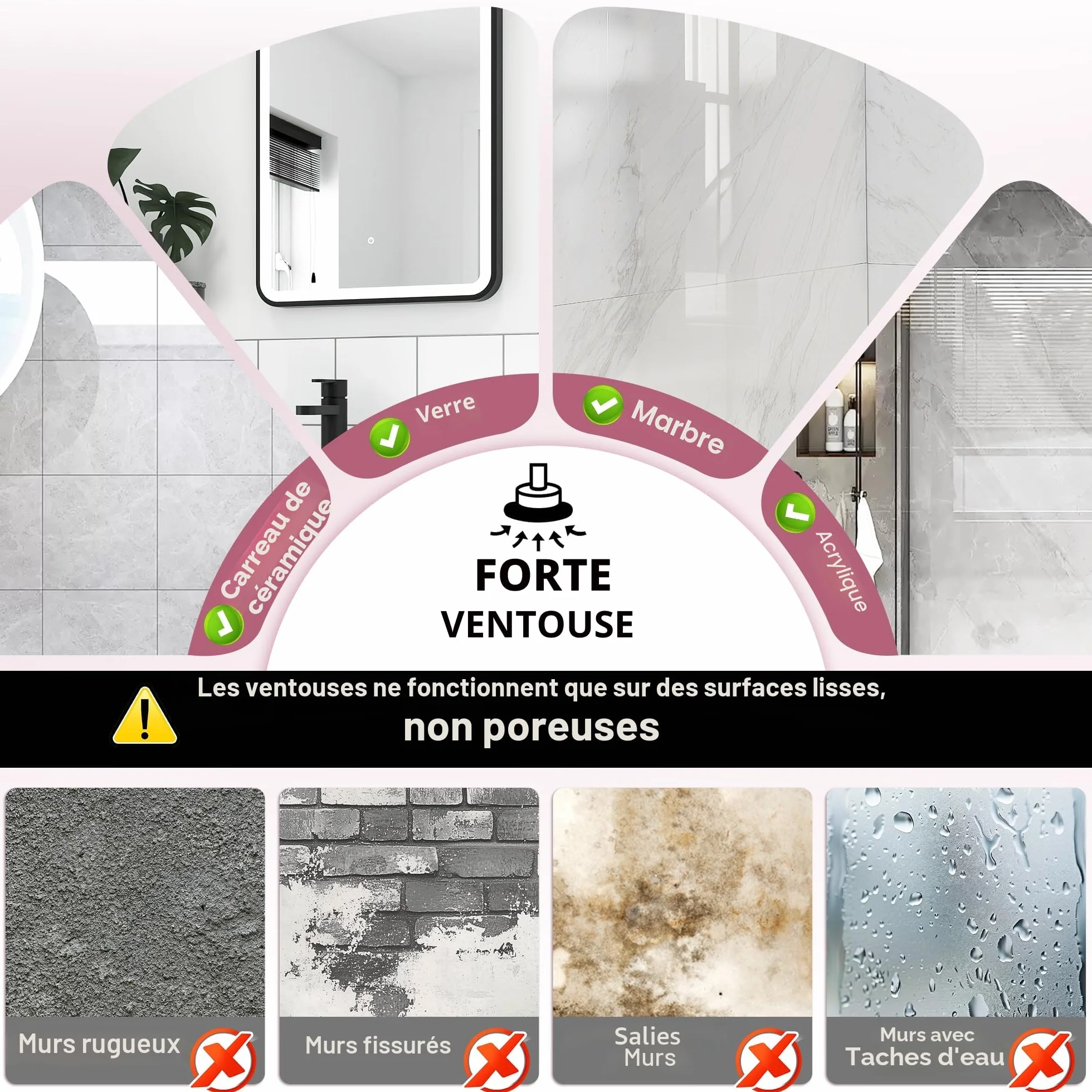 MOMOKUBA Miroir grossissant avec éclairage 30x, Ventouse, intensité Variable, Blanc