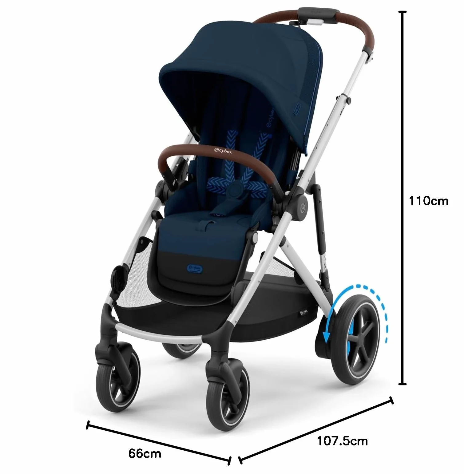 CYBEX Poussette Gold e-GAZELLE S, de la naissance à 4 ans, max 22 kg, système tout-en-1 avec propulsion électrique, bleu océan