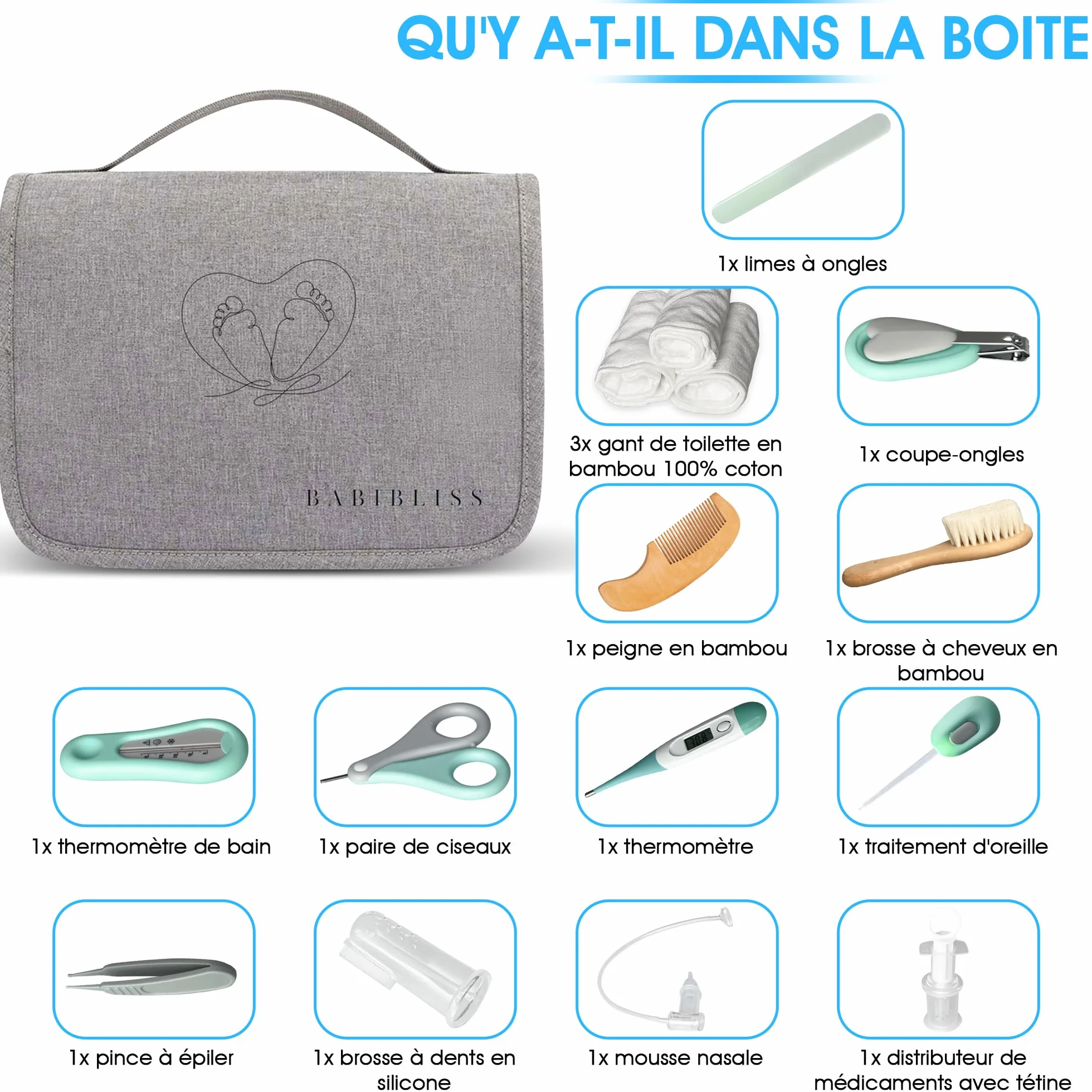 Kit Soin Bébé Naissance 13 Articles - Trousse de Soin Bébé Grand Format
