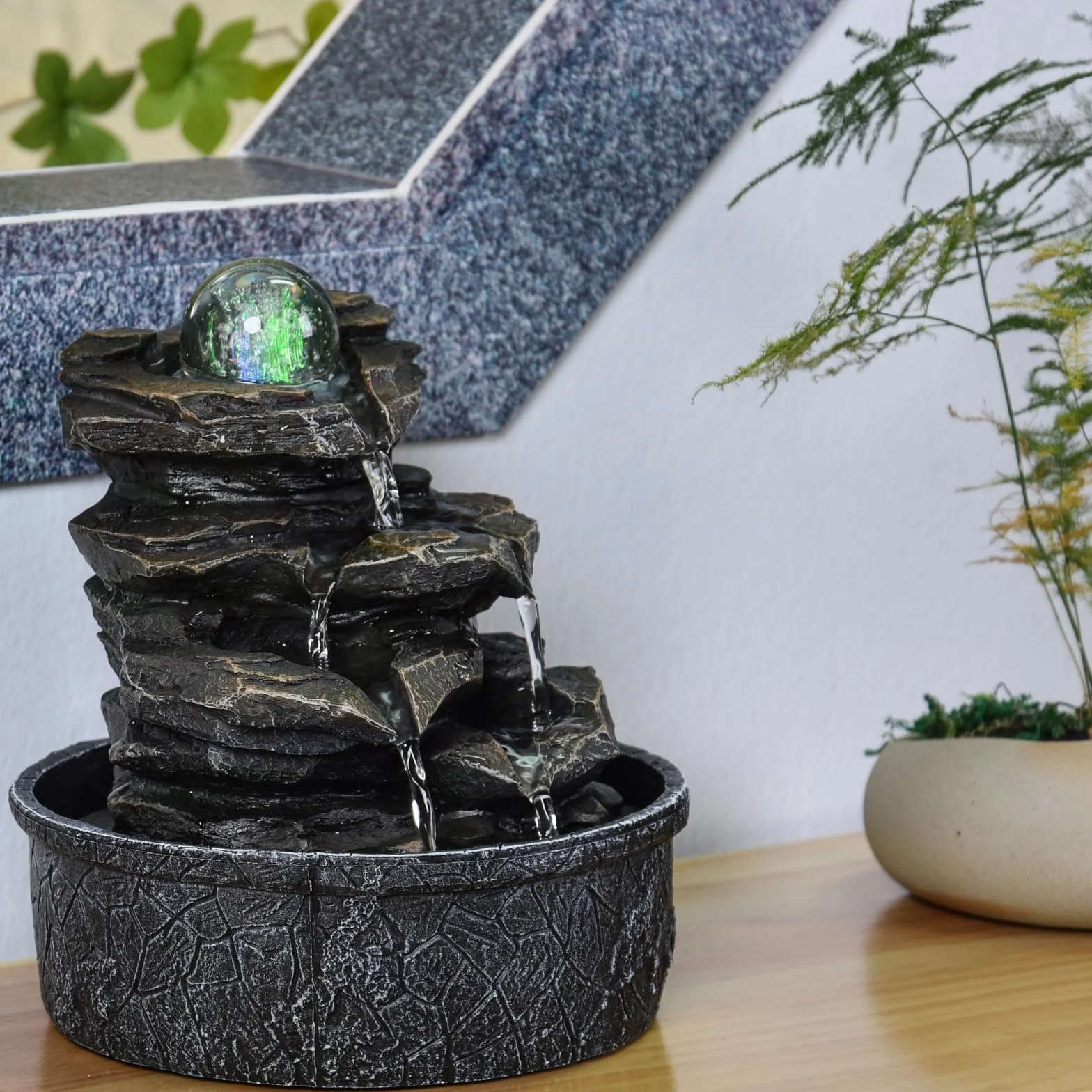 Zen'Light Fontaine d'Intérieur Little Rock Cascade Nature Effet Pierre Lumière LED Coloré H23cm