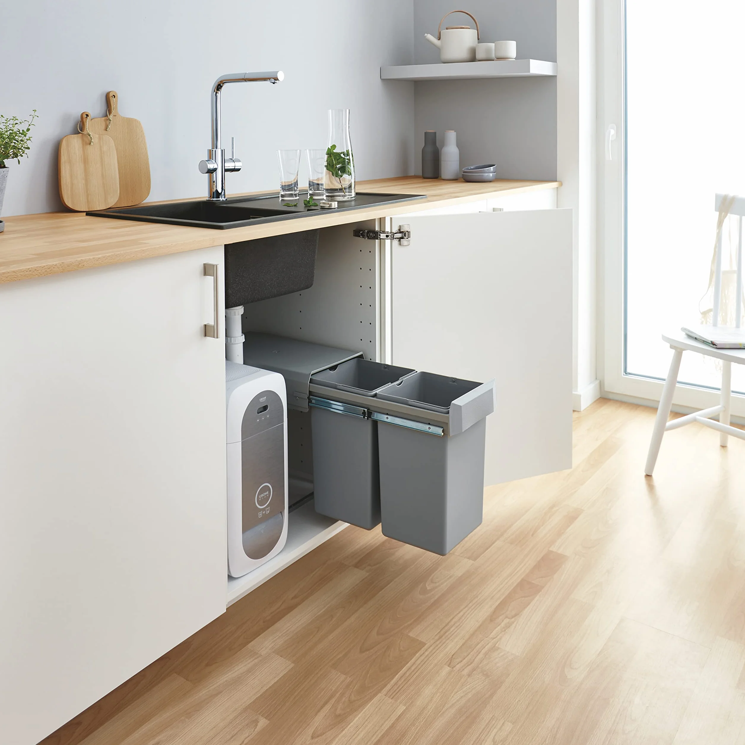 GROHE Blue Poubelle de Cuisine Tri sélectif Double Compartiment 2X15L Gris