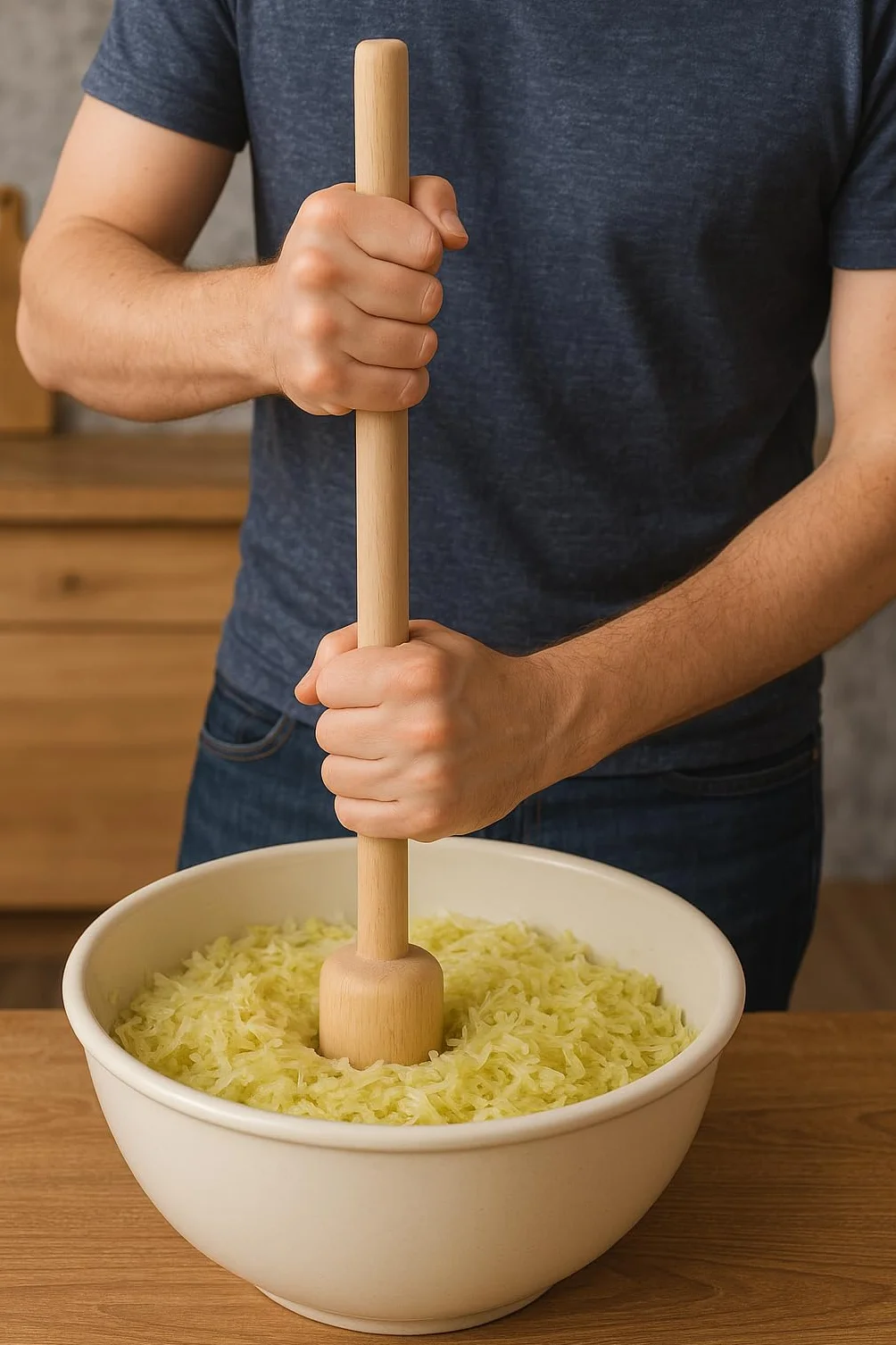Presse-herbes en bois de hêtre naturel pour fermentation – Fabriqué à la main, idéal pour choucroute