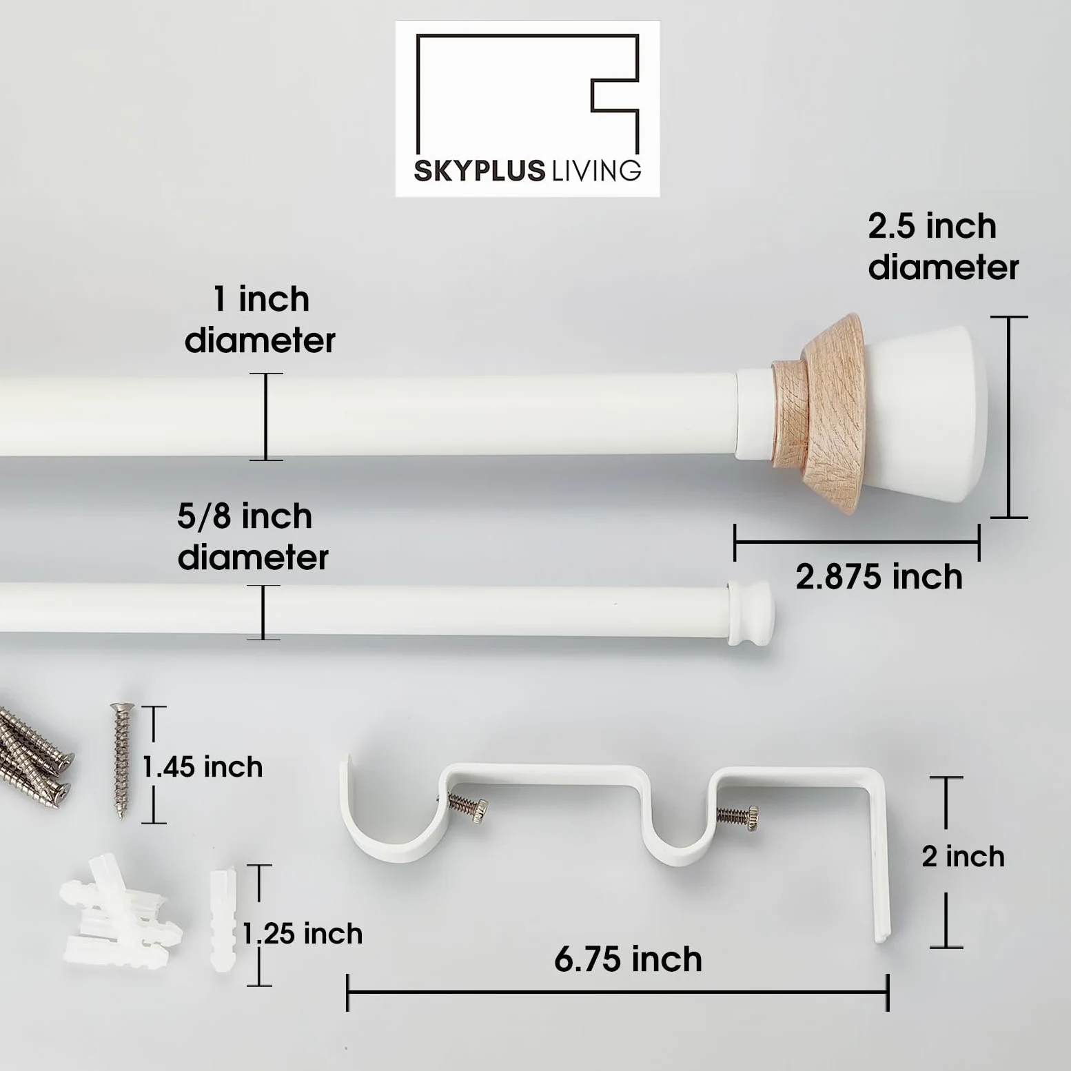 Ensemble de tringle à rideaux double blanche de style nordique avec embouts décoratifs, 91,4 à 183 cm, tringle à rideaux double standard pour 1 pièce, 2,5 cm de diamètre, longueur