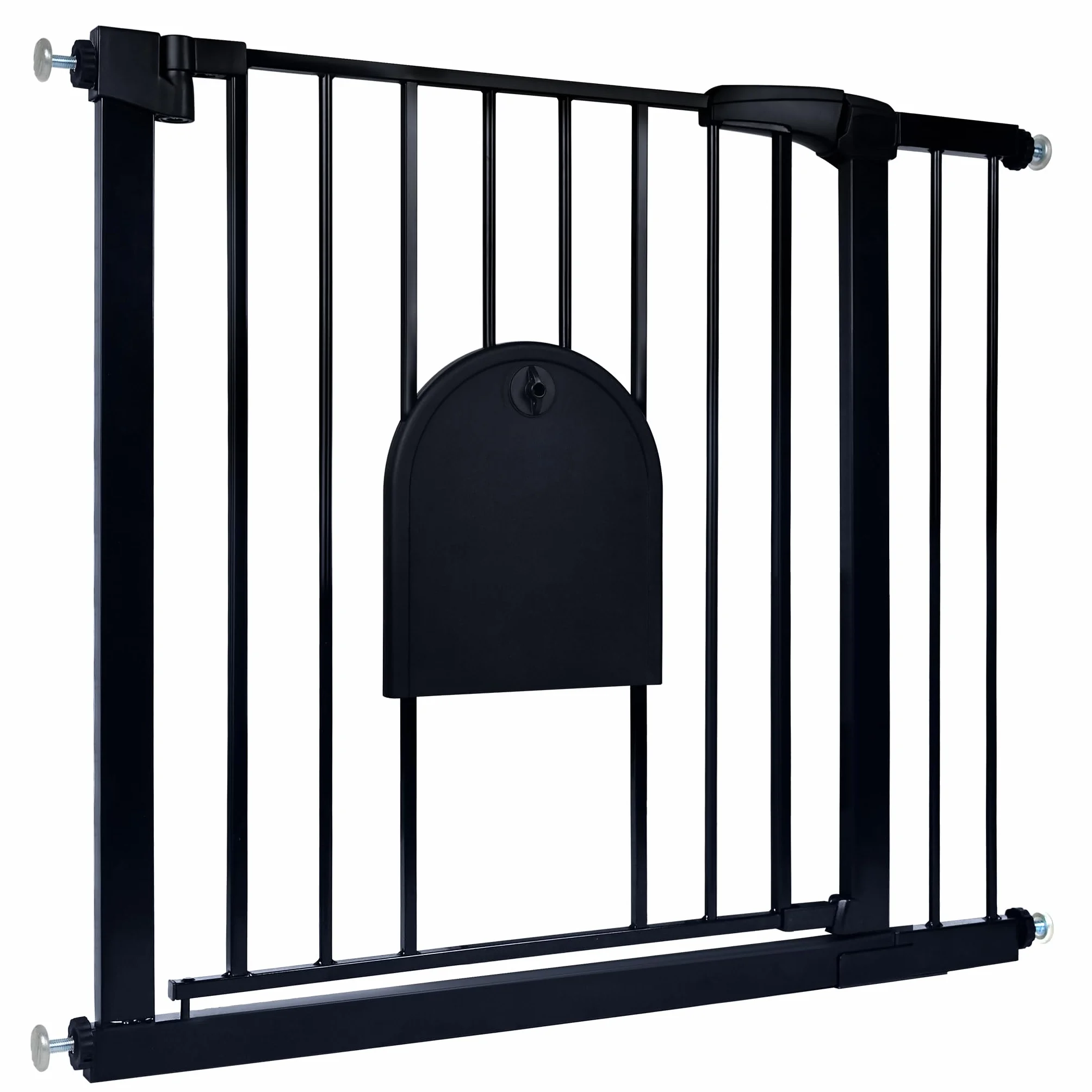 Aufun Barrière de sécurité Enfants sans perçage 85-95 cm avec Fixation à Pression Fermeture Automatique métallique pour Chiens avec chatière Noir