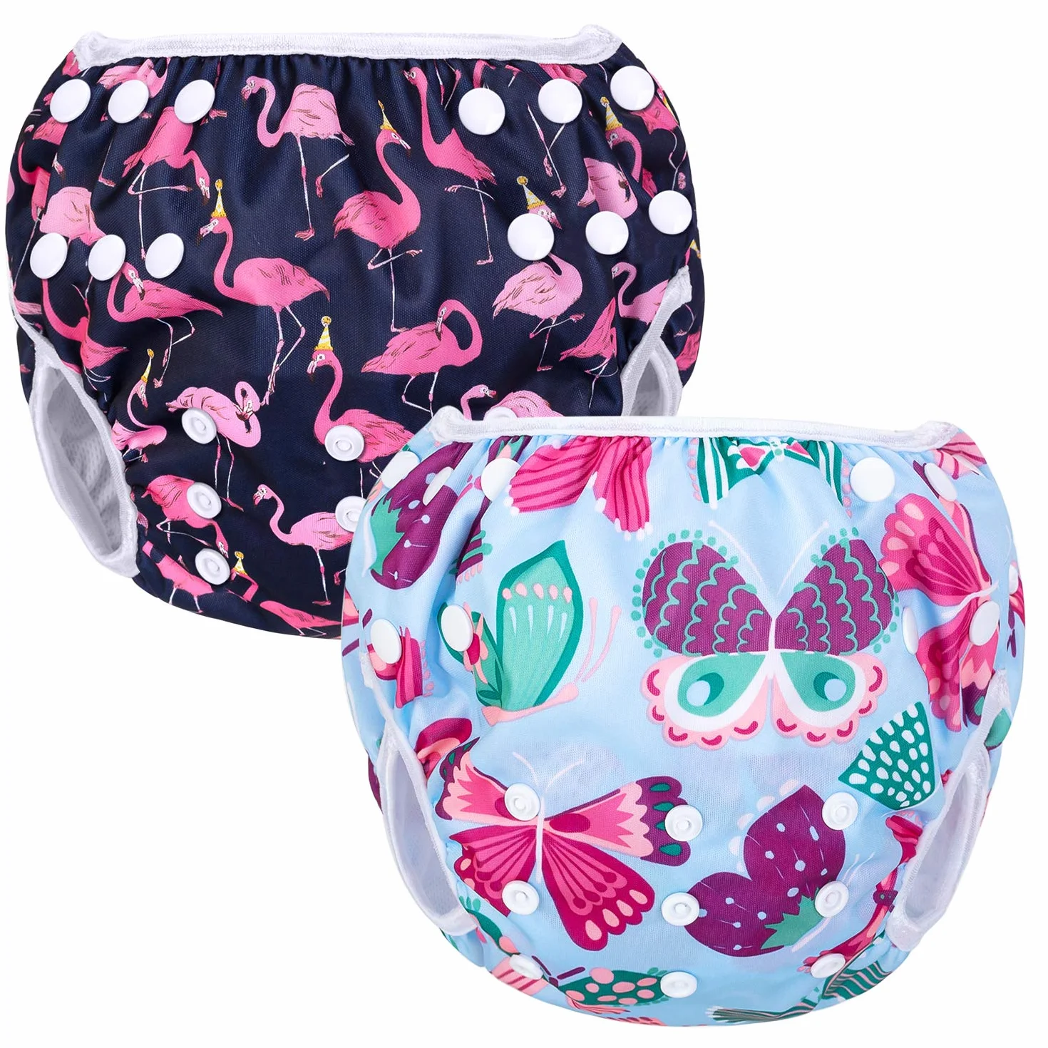 Luxja Couches de Bain Bébé Maillot de Bain 2PCS Lavable Réutilisable Ajustable 0-3 Ans Flamingo Papillon