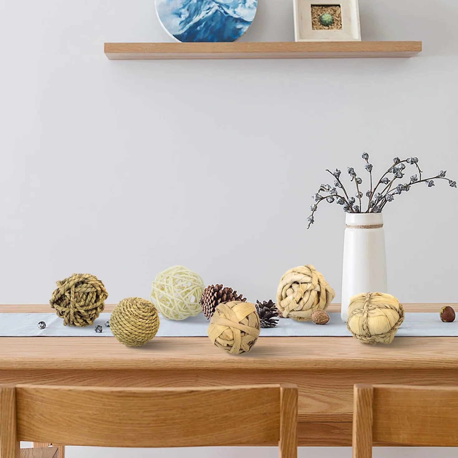 Lot de 6 Boules Décoratives en Rotin pour Centre de Table, Sphères Orbes Remplissage de Vases