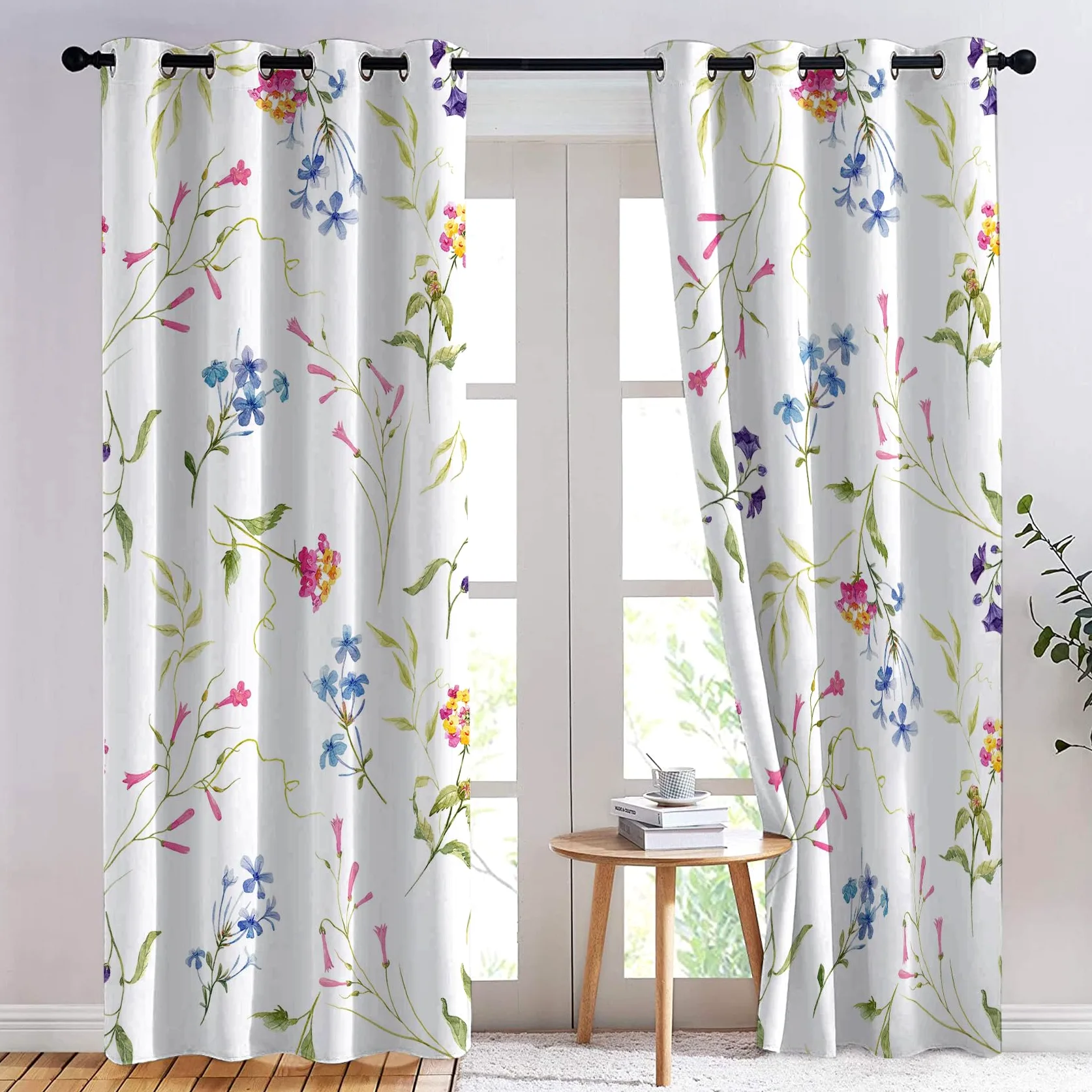 Rideau Occultant, Motif Fleuri - Rideaux Thermiques Imprimé pour Salon Chambre Fenetre, Lot de 2 Rideaux et Draperies Intérieurs à Oeillets, 140x240 cm (L x H)