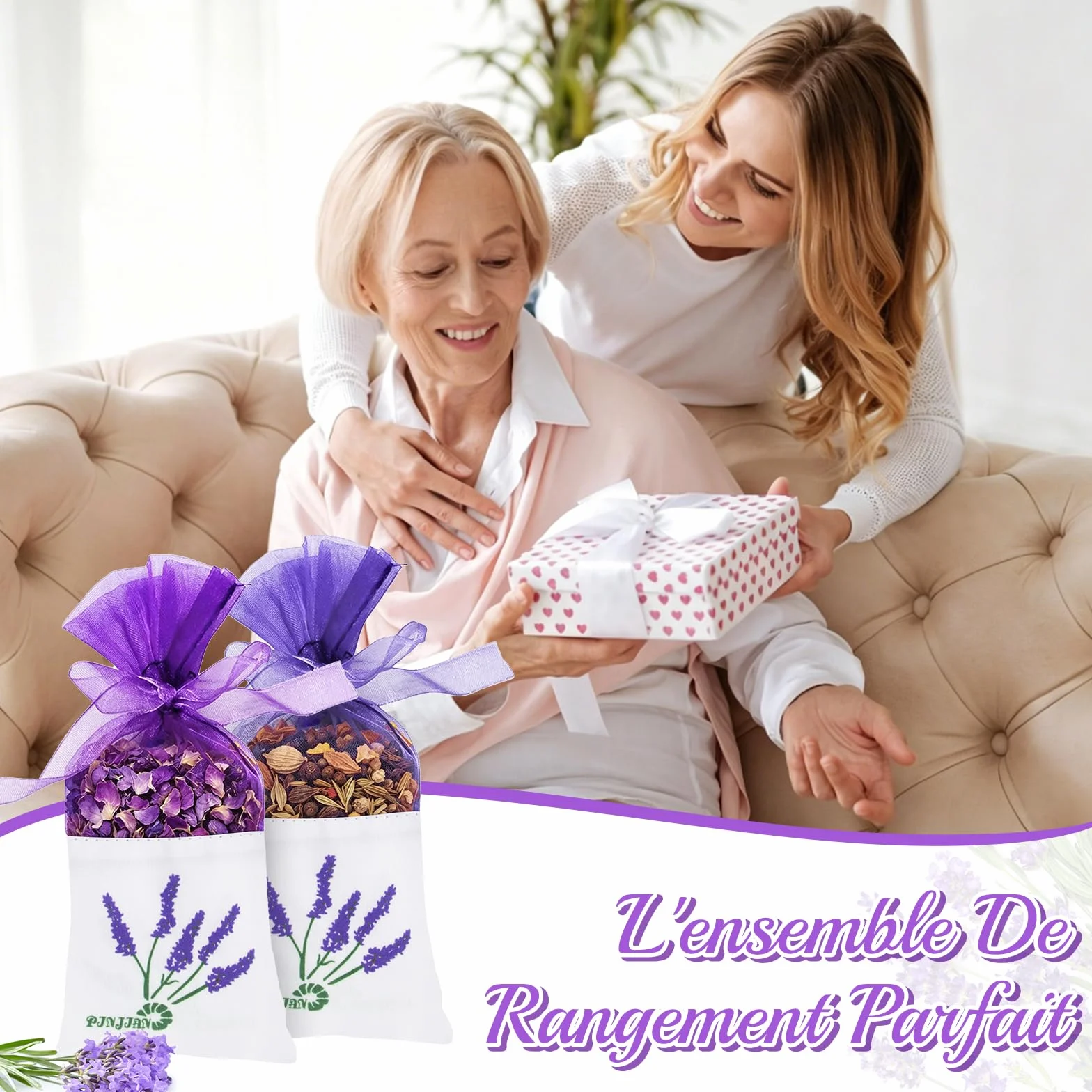 Sachet de Lavande en Coton et Gaze avec Rubans 30 Pièces Sacs Vides Violet Foncé et Violet Clair pour Herbes Épices Fleurs Séchées