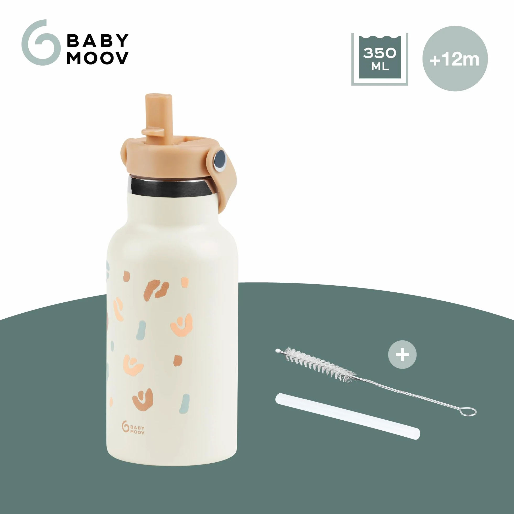 Babymoov Gourde Enfant Isotherme Inox 350ml Anti Fuites Paille Intégrée Garde 12h Frais 6h Chaud Poignée Transport