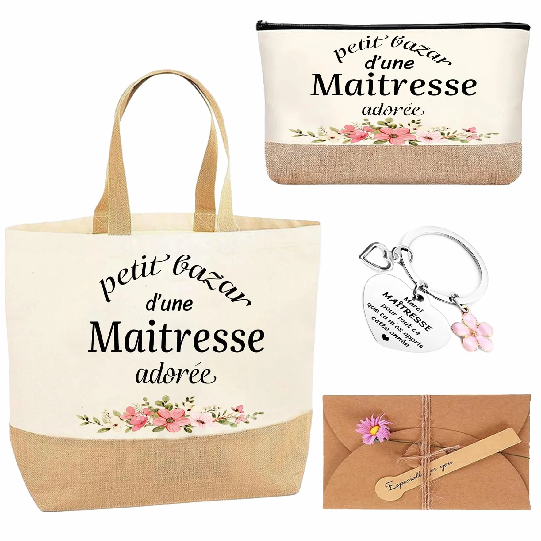 Sac Tote Bag Maitresse Trousse Maquillage Porte Clé Cadeau Fin d'Année Noël