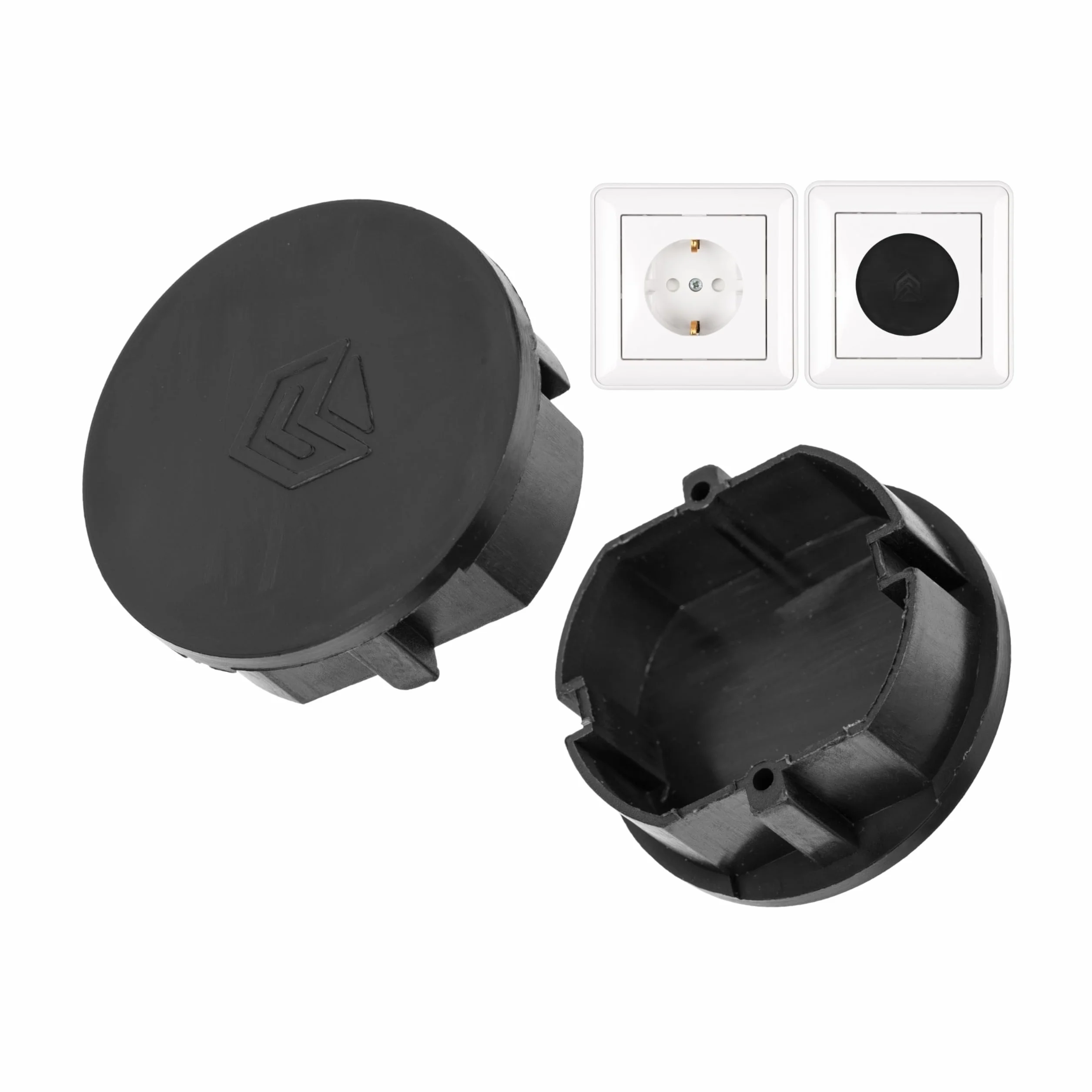 Couvercle de prise SchuKo type F, protection poussière éclaboussures, 2 pièces, noir