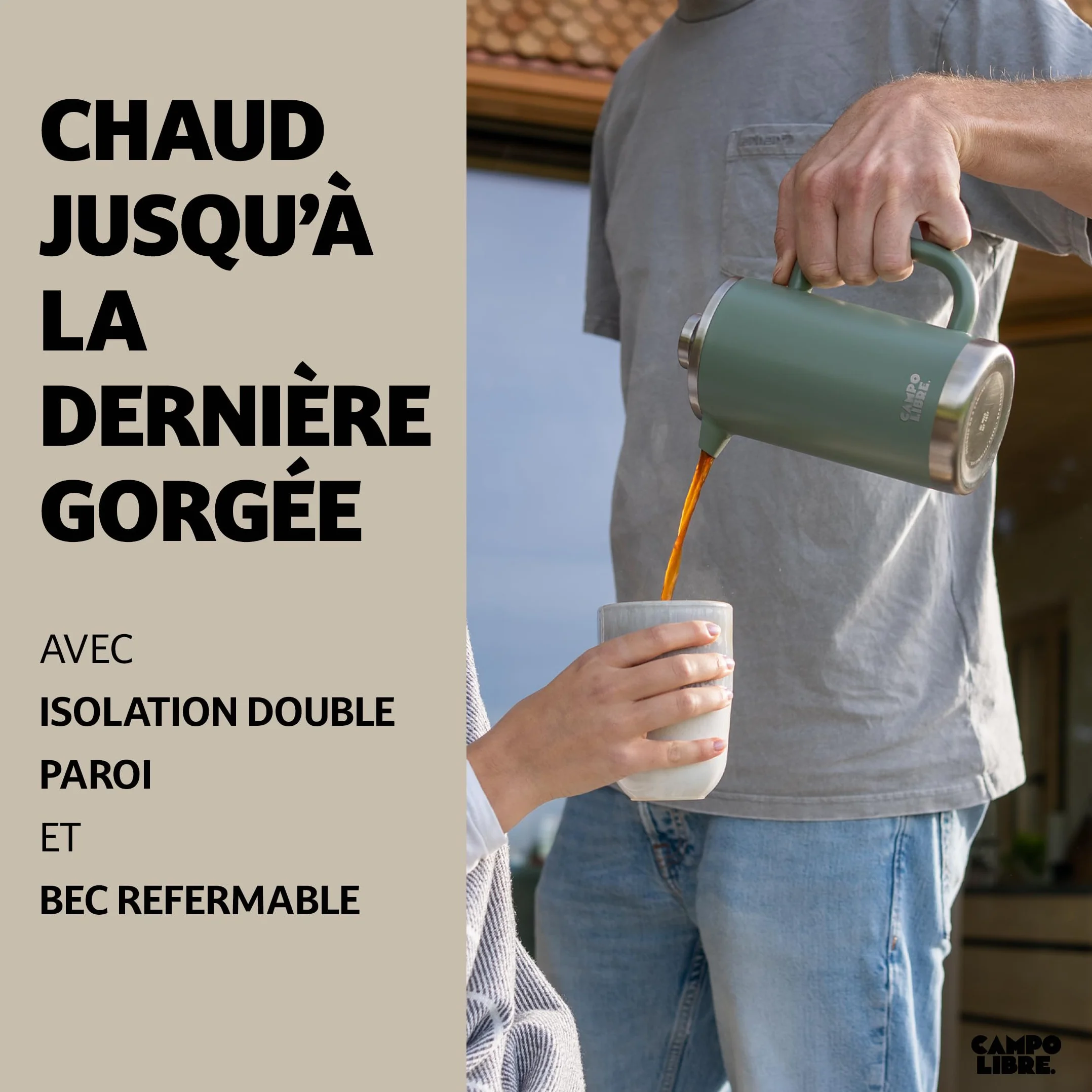 Campo Libre GIORGIO Cafetiere a Piston en Acier Inoxydable Recyclé Double Paroi Isotherme French Press 1000ml 1l