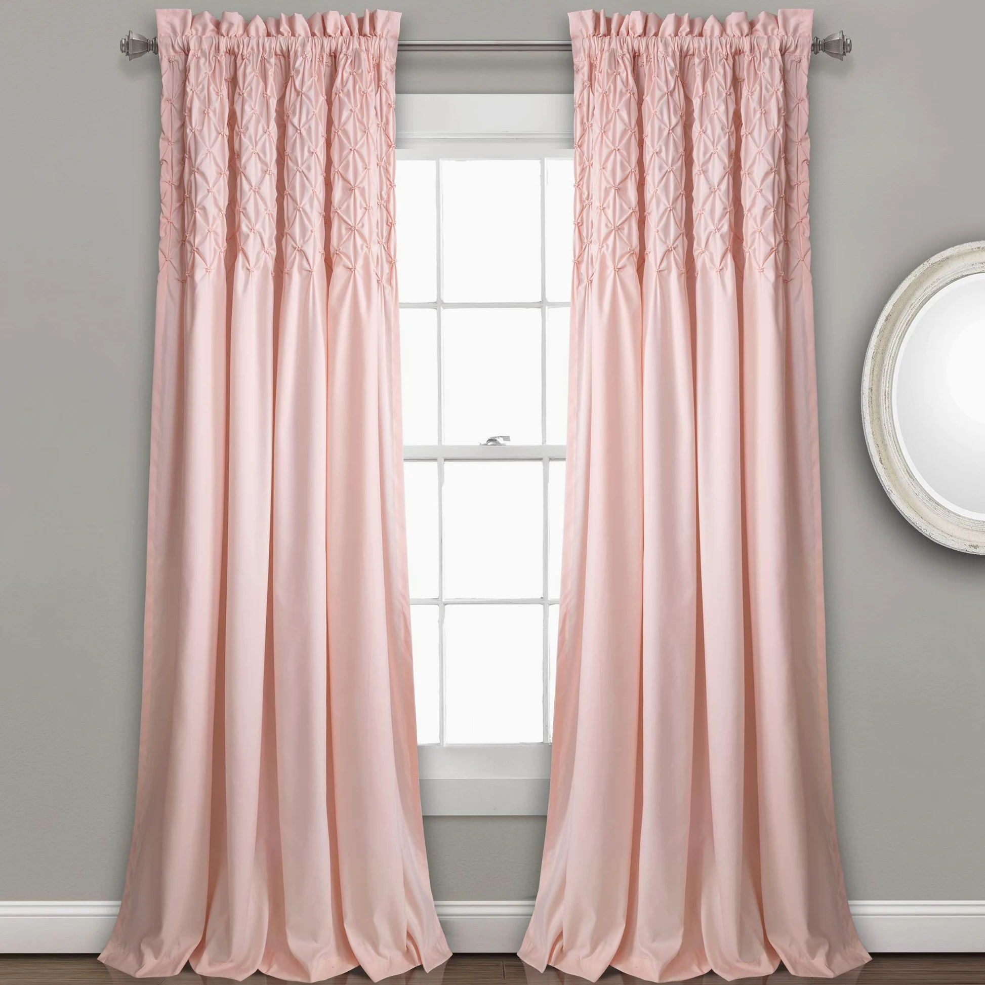 Lush Decor Bayview Curtains Lot de Rideaux Semi-Transparents texturés à Nervures pour Salon, Salle à Manger, Chambre à Coucher (Paire), 213,4 x 132,1 cm, Rose poudré