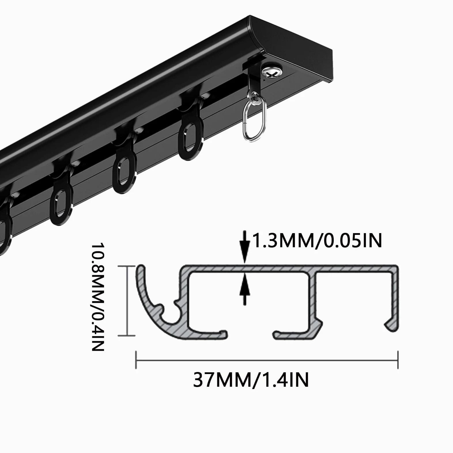 Tringle À Rideaux Style Industriel, Tringle À Rideaux, Rail De Plafond, Ensemble De Rail De Plafond en Aluminium, pour Montage Au Plafond Ou Muraux(White,2M/6.5FT)
