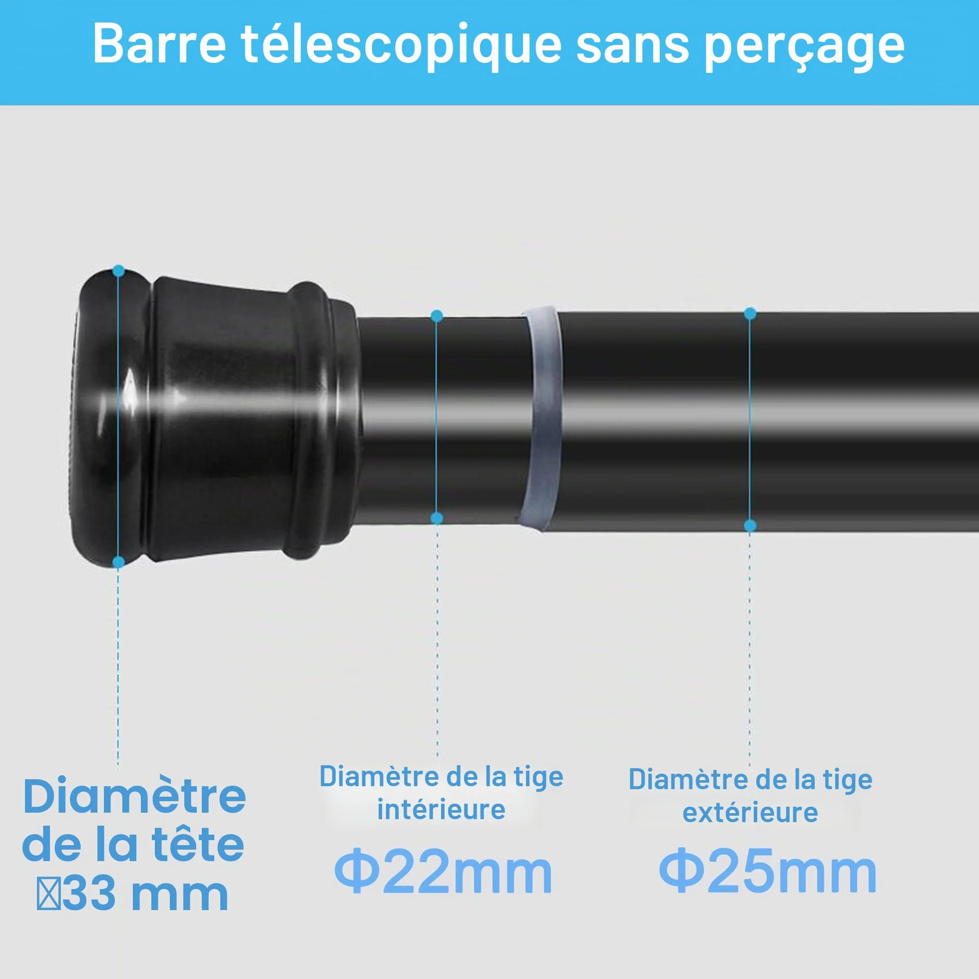 Tringle à rideaux télescopique sans perçage 66-90 cm blanc diamètre 25 mm