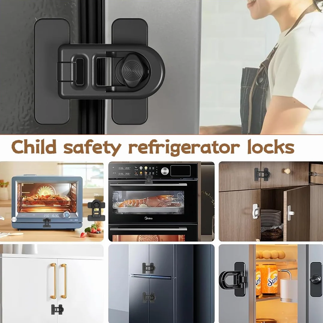 Serrure de Porte de Réfrigérateur Sécurité Enfant 4 Pièces Noir Bloque Porte Bébé Sans Perçage