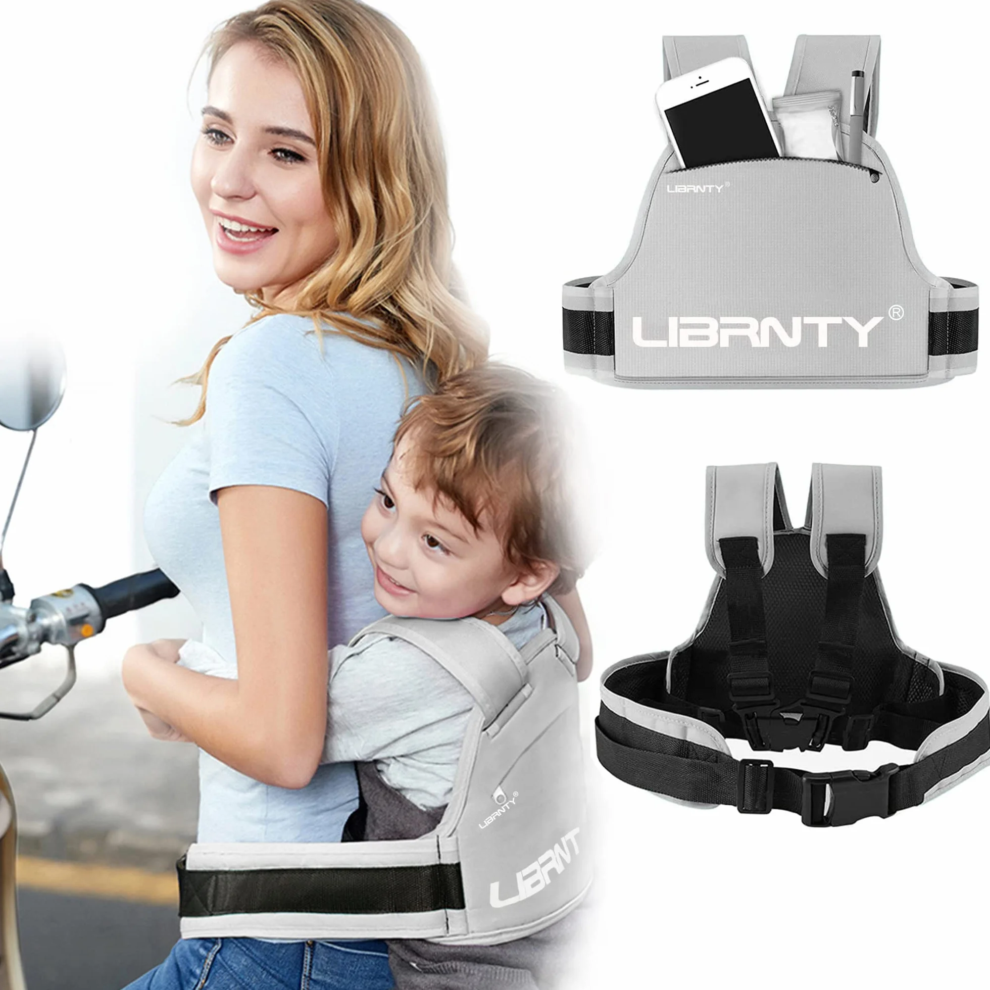 Ceinture de Sécurité Moto Enfant Réglable Harnais Réfléchissant Pliable 3-10 Ans Vert
