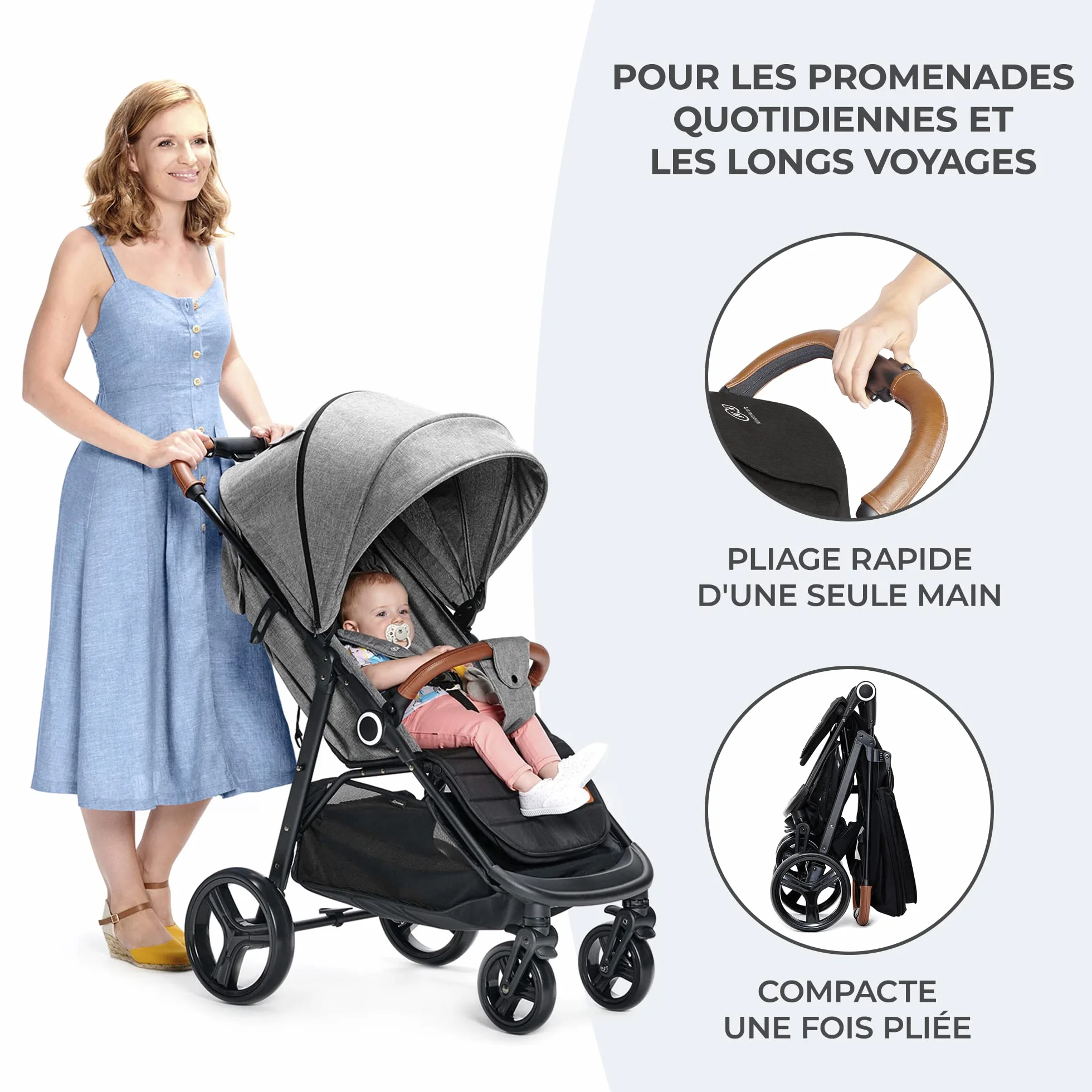 Kinderkraft GRANDE PLUS Poussette Canne 22 kg Noir