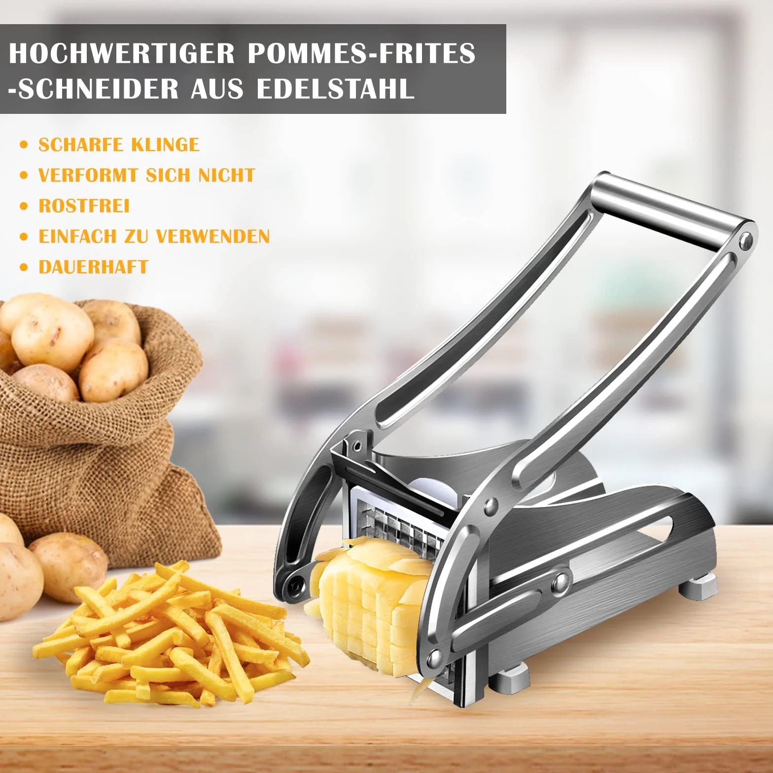 Coupe Frite Professionnel Acier Inoxydable Manuel avec 2 Inserts Coupe Pomme de Terre