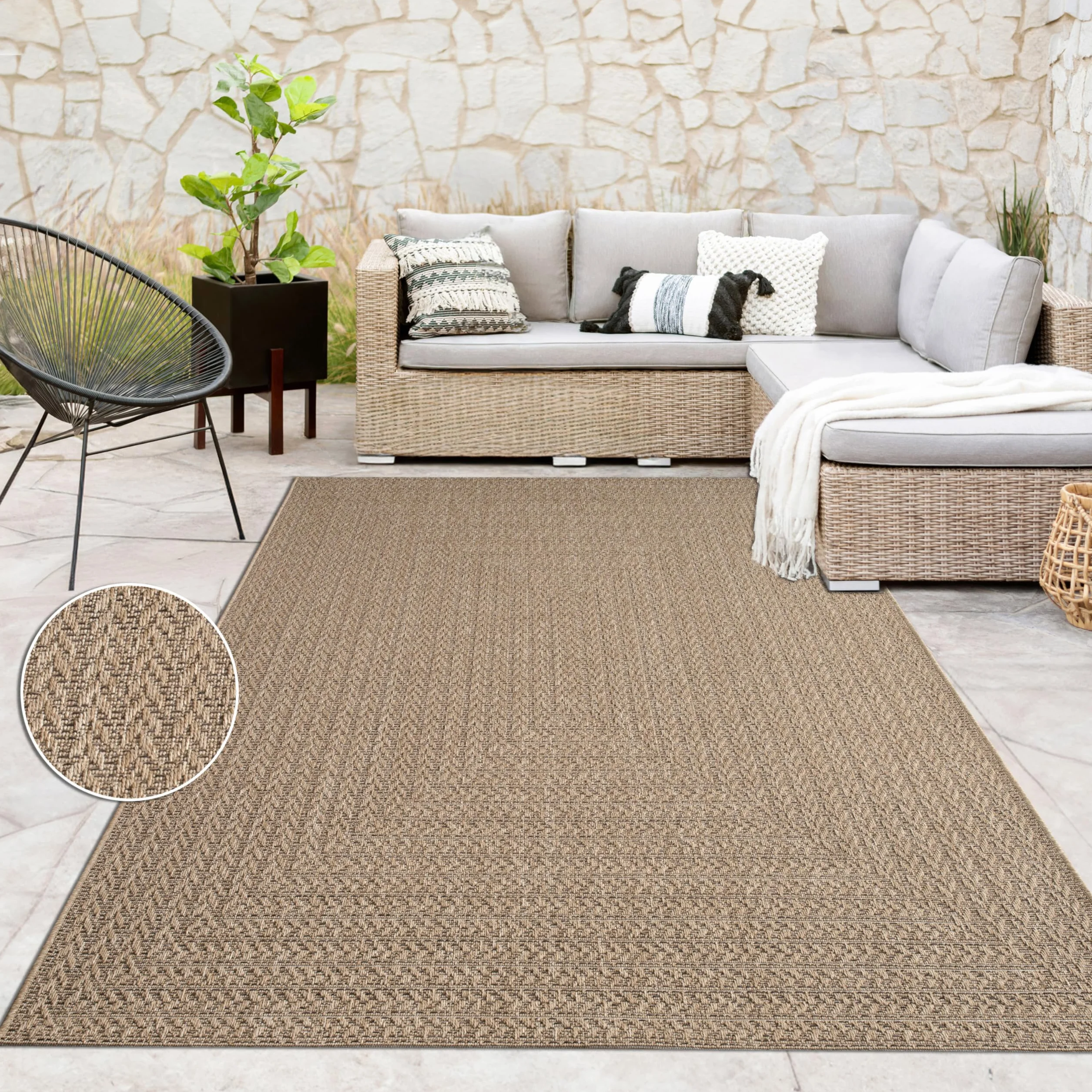 Paco Home Tapis d'extérieur Look Jute 160x230 cm Noir Beige