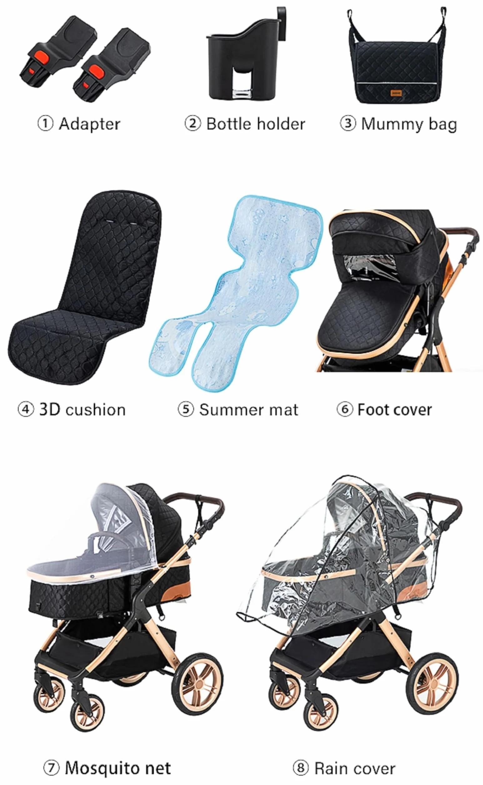 Poussette 3 en 1 Citadine Combinée Tricycle Baby Walker Haute Paysage Pliante Trolley Bébé Landau 0-36 Mois Bleu
