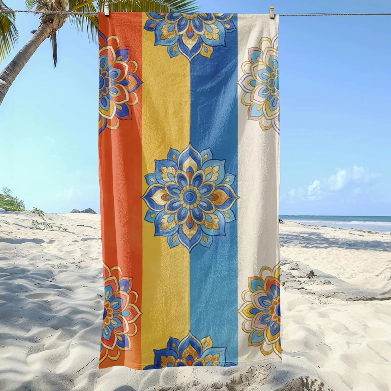 Tapis de Plage XXL Anti Sable Orange De Style Bohème Serviette Piscine Adulte,Natte De Plage Pliable, Voyage Accessoires De Plage Camping,Serviette de Bain Personnalisée