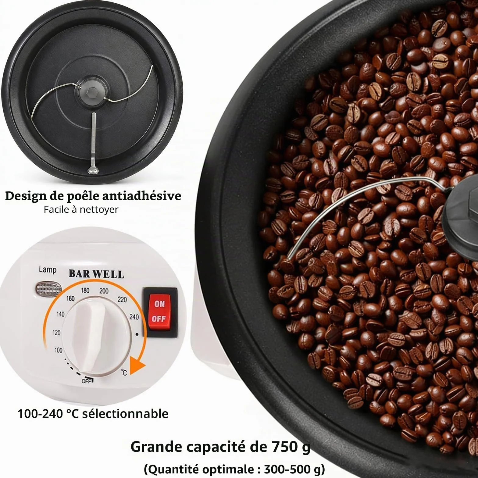 SHILINTONG Torréfacteur Électrique Café 750g 220V 1200W Revêtement Antiadhésif