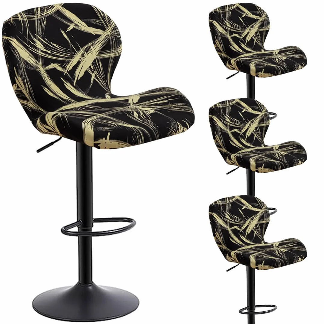Levoberg Housse de Tabouret de Bar Incurvé Extensible avec Dossier Couverture Rotatif 4 Pièces