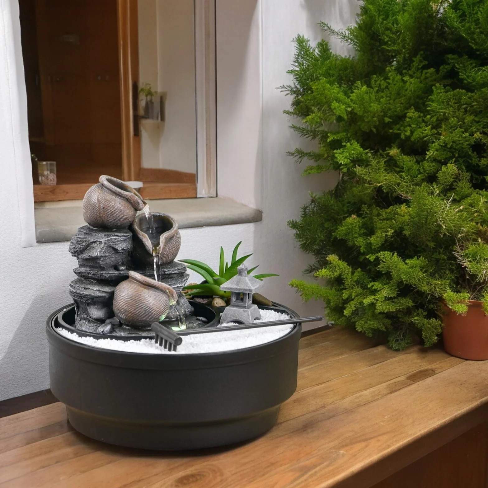 Fontaine d'Intérieur Jardin Zen, Lumière LED, H21 cm - Oasis Zen'Light