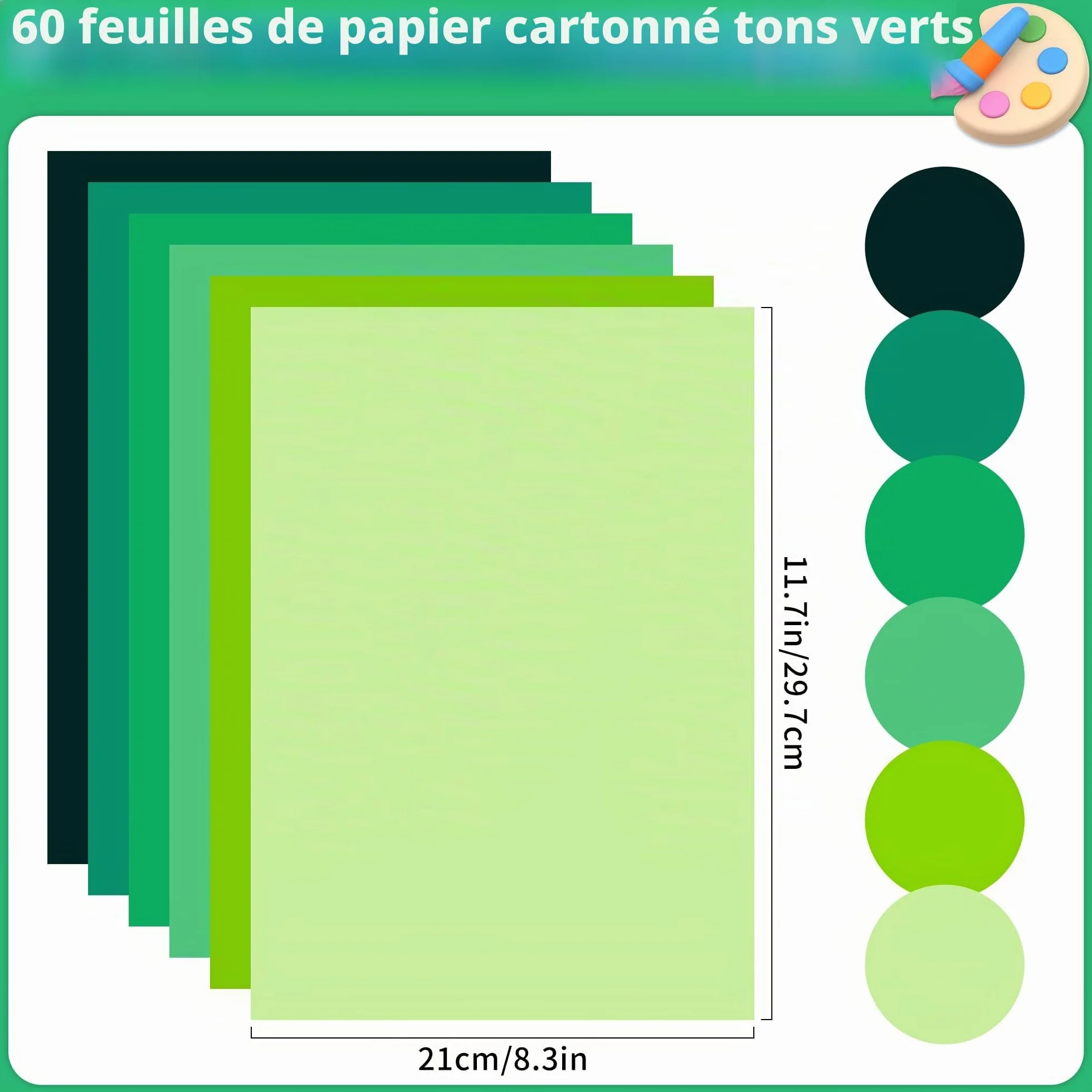 Green Tones 6 Couleurs PAC06MX3 Carton Épais 250g/m² 60 Feuilles