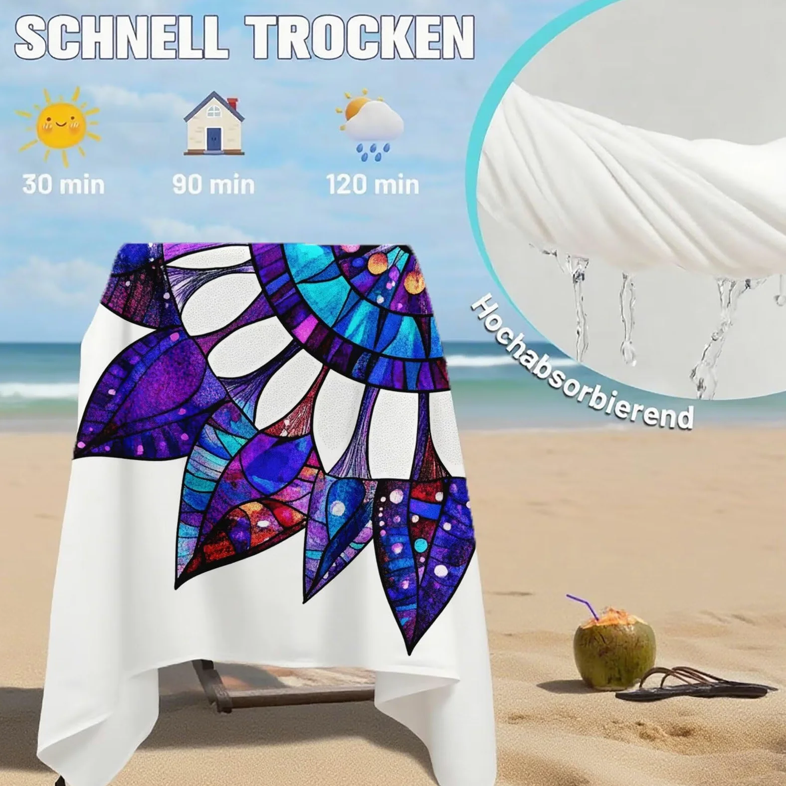 Serviette de Plage XXL 100x200 cm,Mandala Serviette Plage Microfibre avec Séchage Rapide, Anti-Sable, Absorbante Fonction Design pour Vacances Piscine Pique-Nique Voyages Yoga, Cadeau Femme Q-361