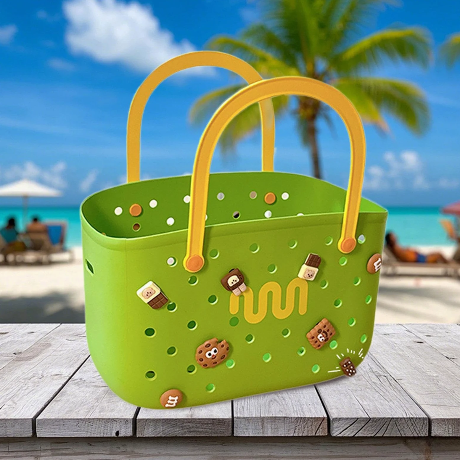 Sac de Plage, Portable, pour L'été, Sac de Tendance, Sac à Main, Panier de Plage Multifonctionnel, Vert