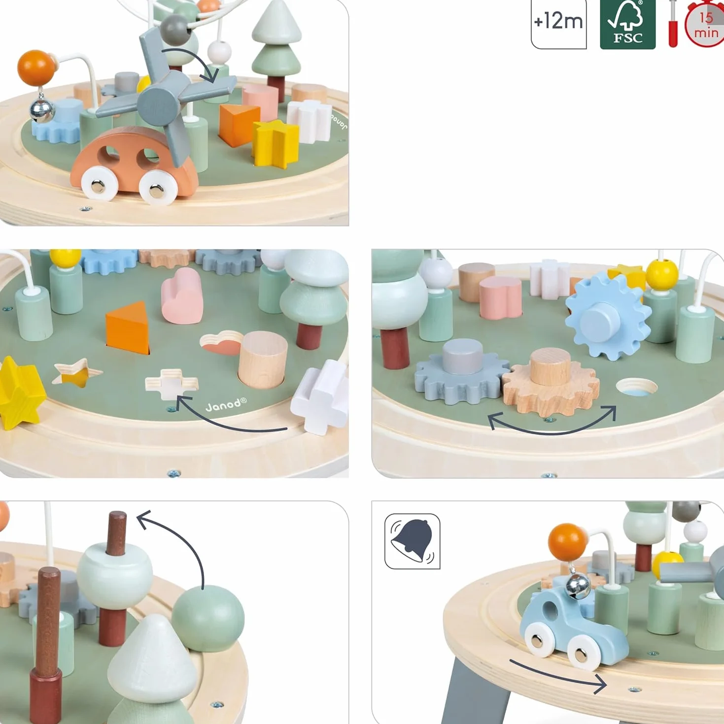 Janod - Table d'Activités en Bois Sweet Cocoon - Table Multijeux - Activités 1er Âge - Développement Motricité Fine - Pieds Antidérapants - Peinture à l'eau - Certifié FSC - Dès 1 an, J04402