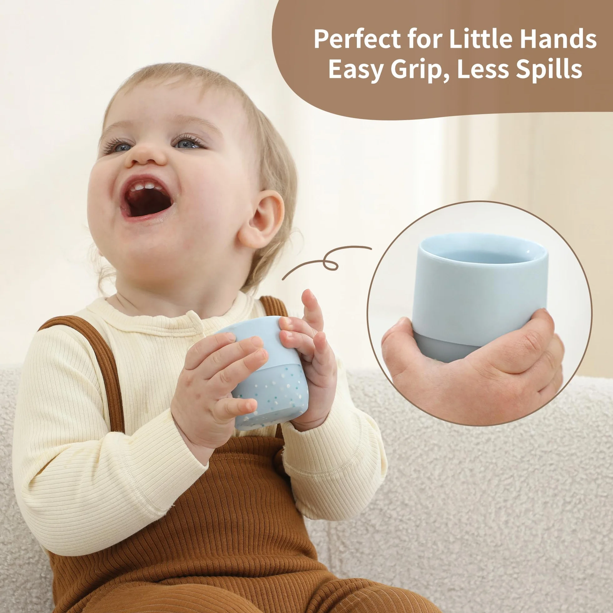 Moonkie Verre Bebe 60ml Lot de 2 Gobelets en Silicone Base Lestée Tasse Bebe Ouverte 4 Mois+ Sans BPA
