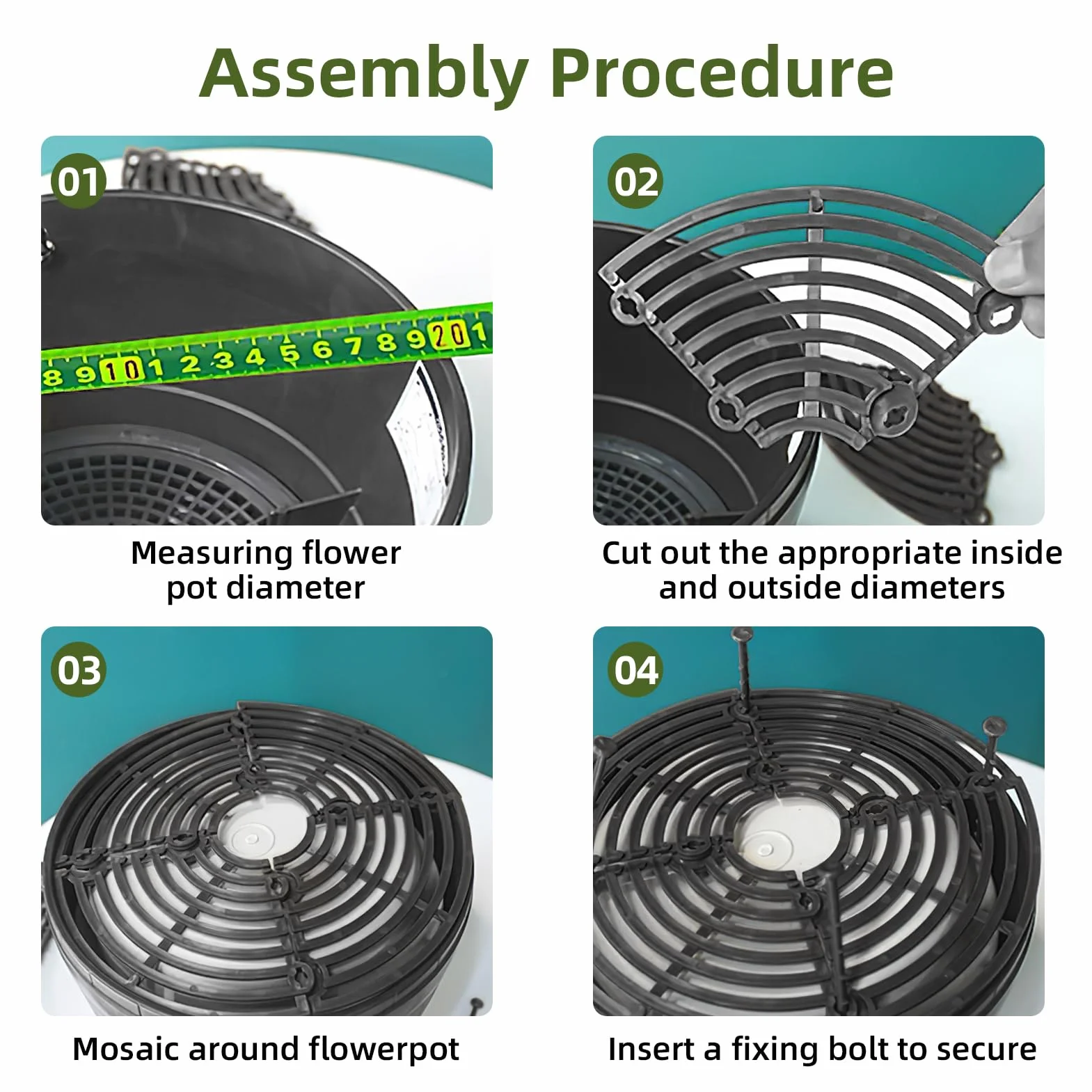 Grilles de Protection pour Pots de Plantes - Cache-Pot Réglable 30 cm - Kit Complet avec Boulons et Feuilles en Plastique ABS