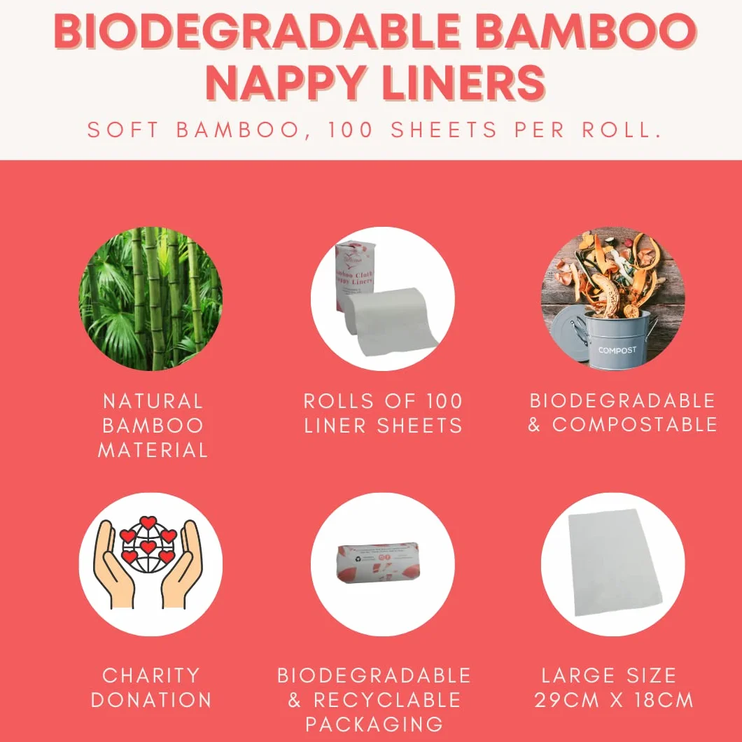 Lot de 300 couches biodégradables en bambou doublure douce réutilisable compostable