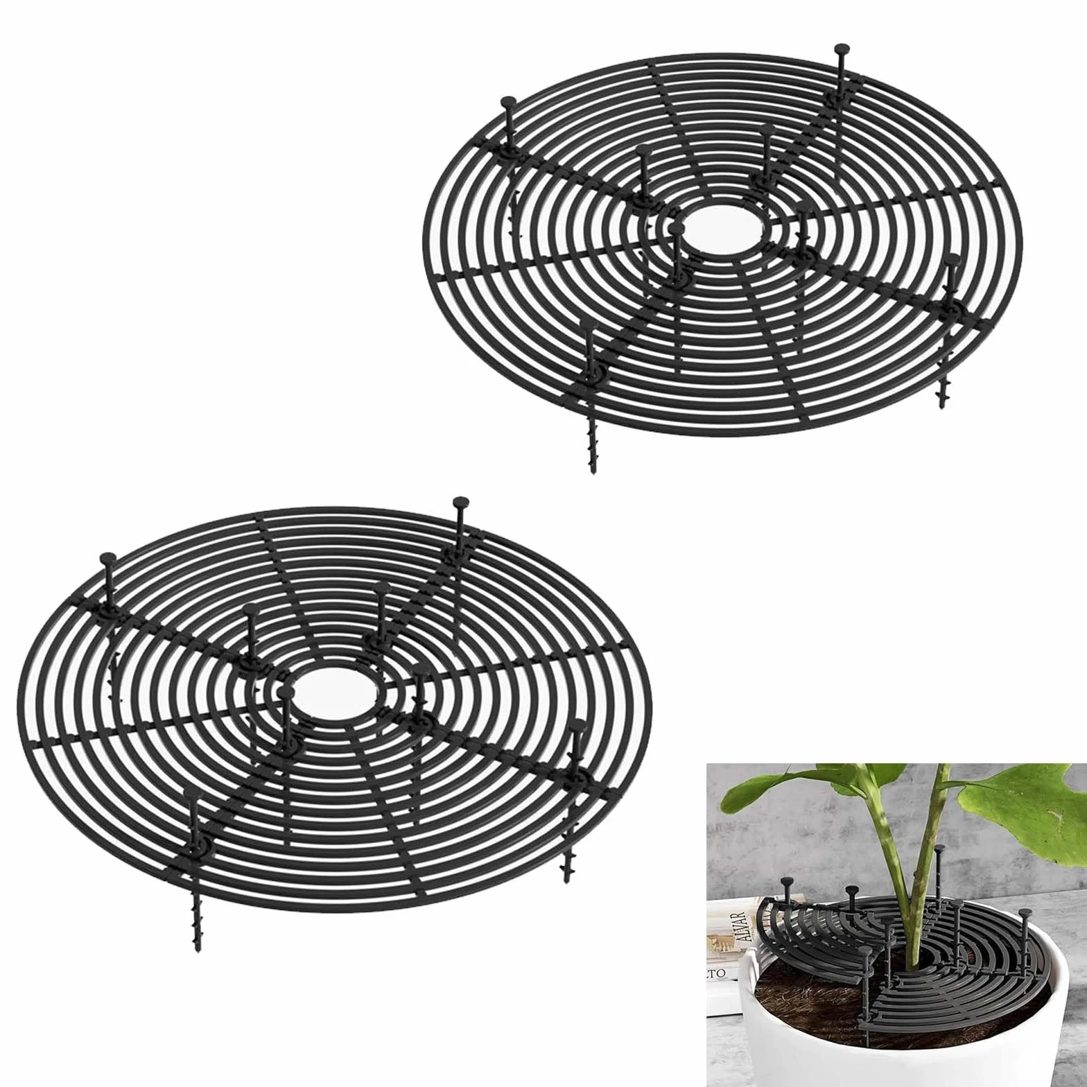 Lot de 2 protections pour plantes pots de fleurs couvercle 30 cm noir intérieur extérieur protection pot de fleurs chats