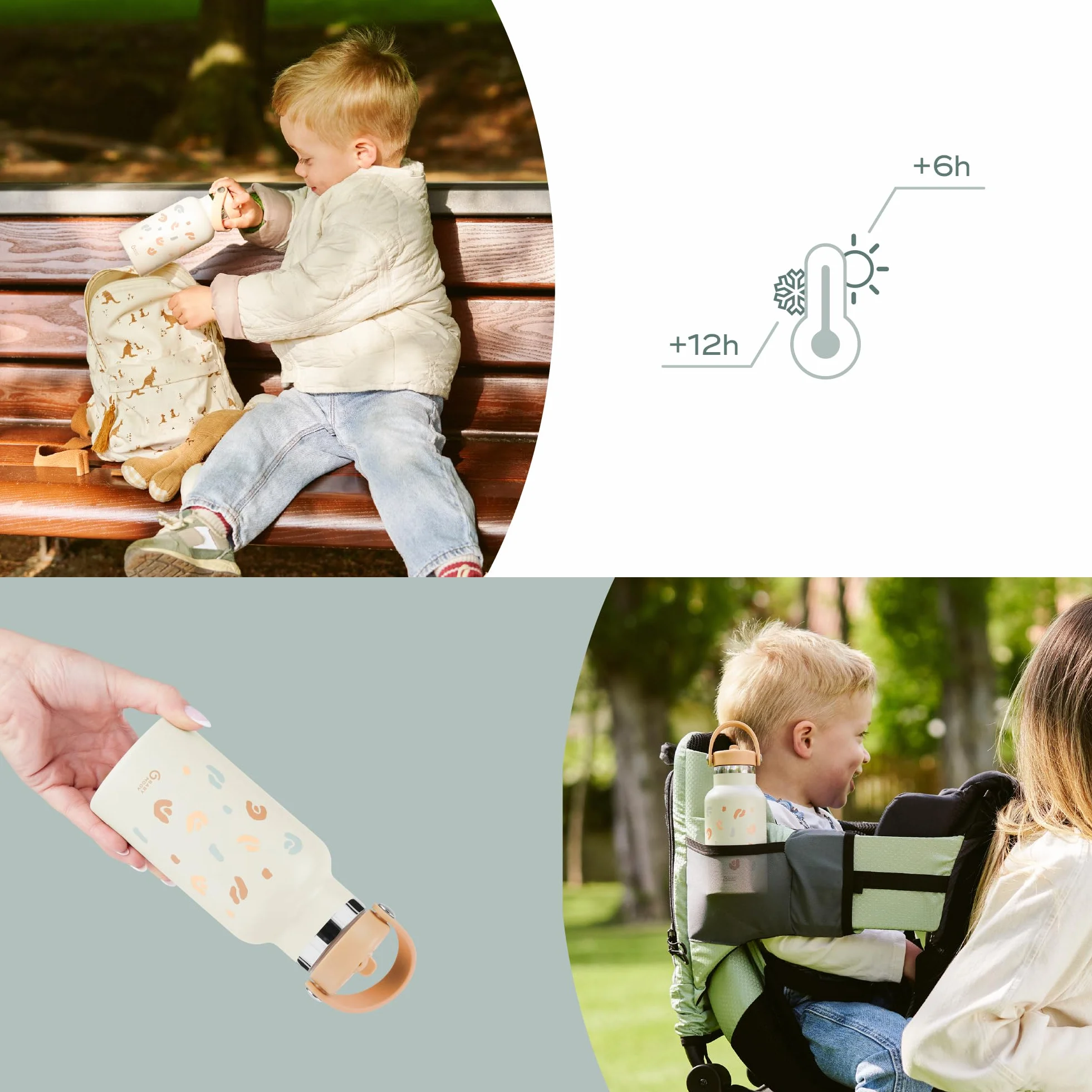 Babymoov Gourde Enfant Isotherme Inox 350ml Anti Fuites Paille Intégrée Garde 12h Frais 6h Chaud Poignée Transport