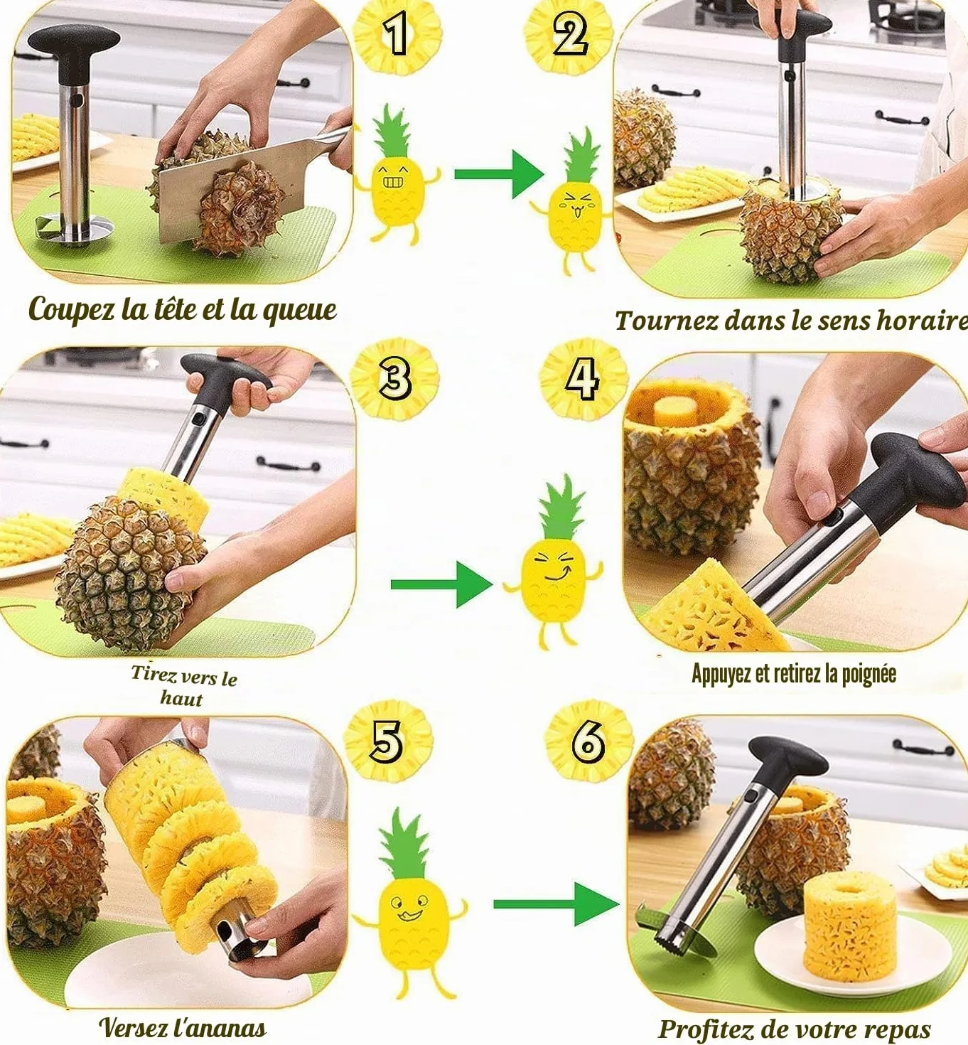 Coupe Ananas Acier Inoxydable Éplucheur d'Ananas Outil Cuisine Lame Fruits