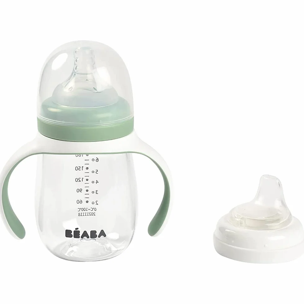 BÉABA Biberon Tasse d'apprentissage 2 en 1 210 ml Vert sauge