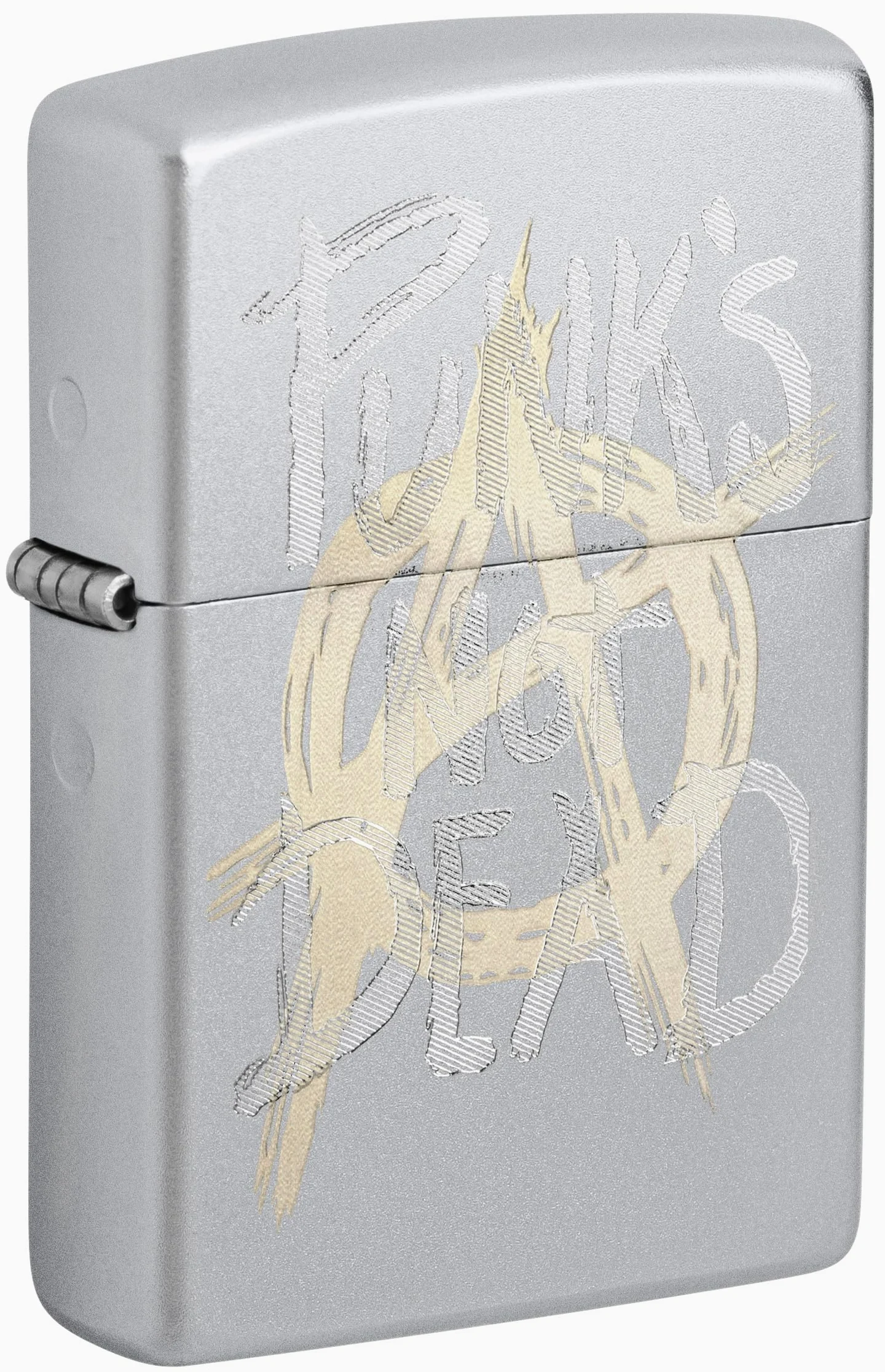 Zippo Briquet Tempête - Punk's Not Dead - Chrome Satiné, Gravure Laser - Rechargeable - Réutilisable - Design Coupe-Vent - Coffret Cadeau Fabriqué aux États-Unis