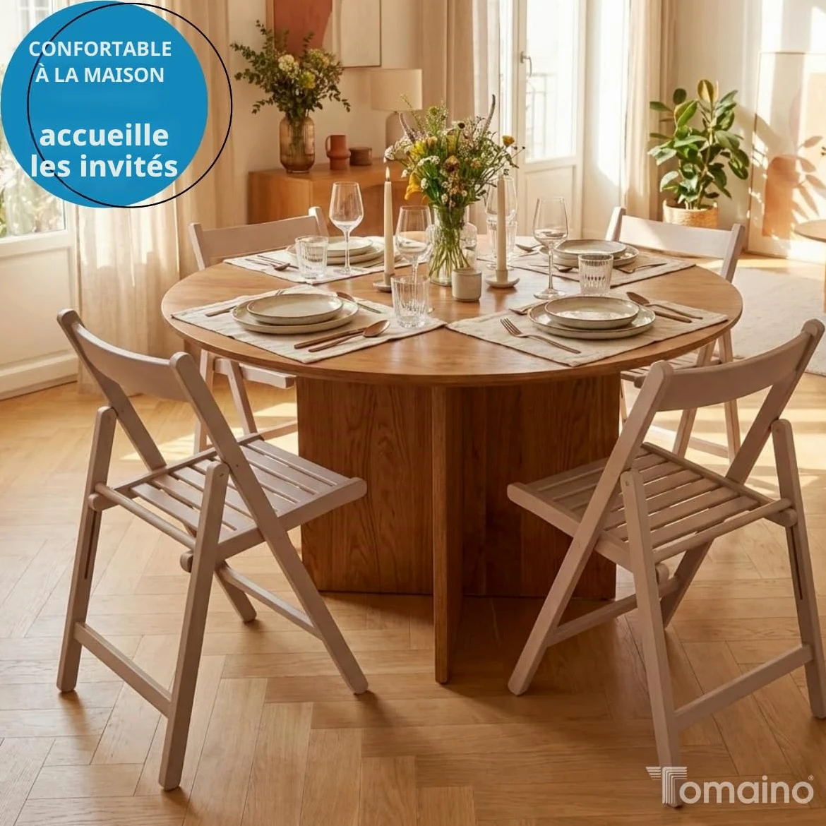 Tomaino - Lot de 4 chaises pliantes de camping en bois - Pour intérieur et extérieur - Peu encombrant, idéal pour cuisine, jardin, balcon (naturel)